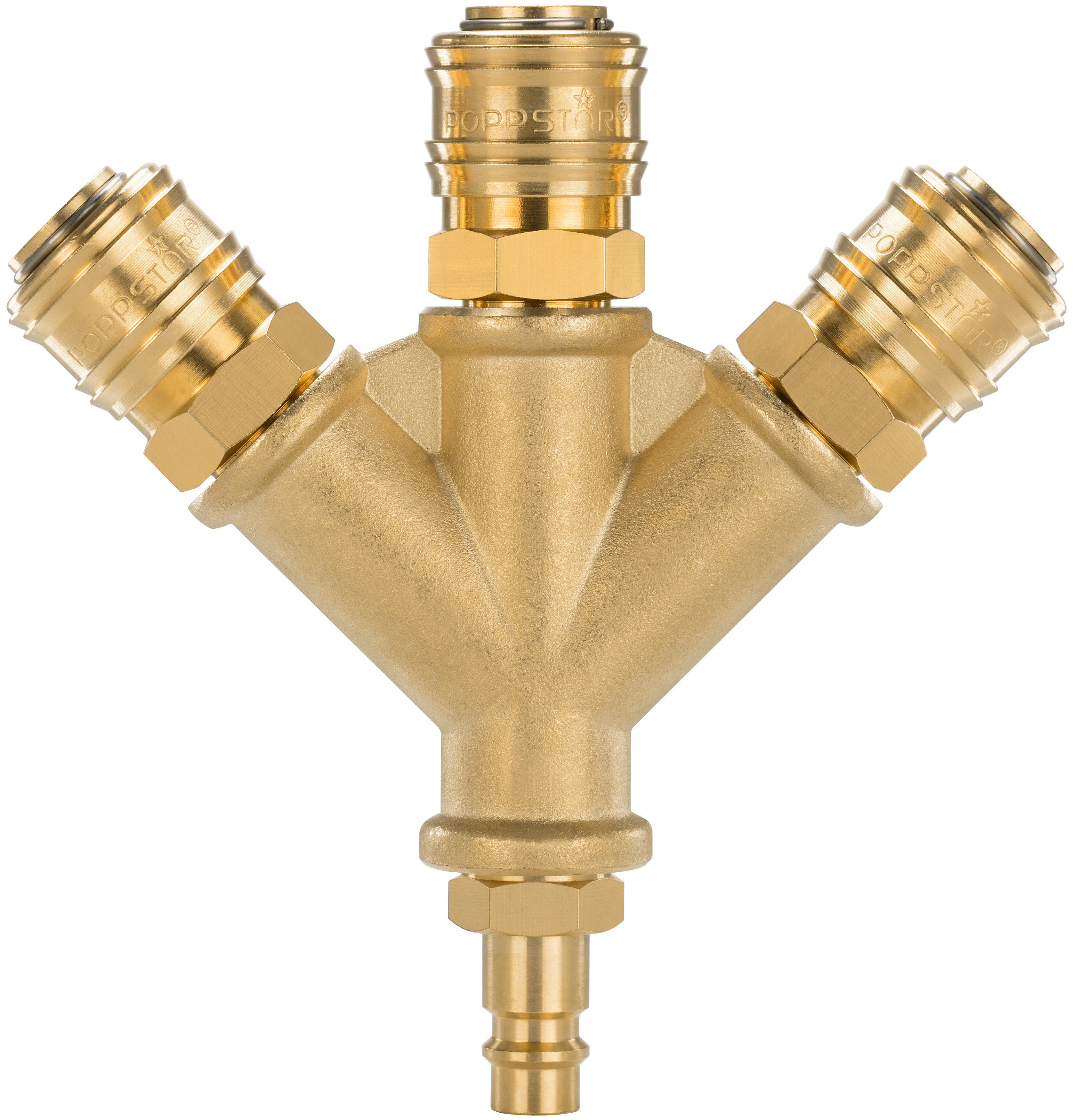 Poppstar Druckluftgeräte-Set Verteiler 3-fach für Druckluft-Zubehör, 1-tlg., mit Schnellkupplungen (Standard Druckluftanschluss NW 7,2)