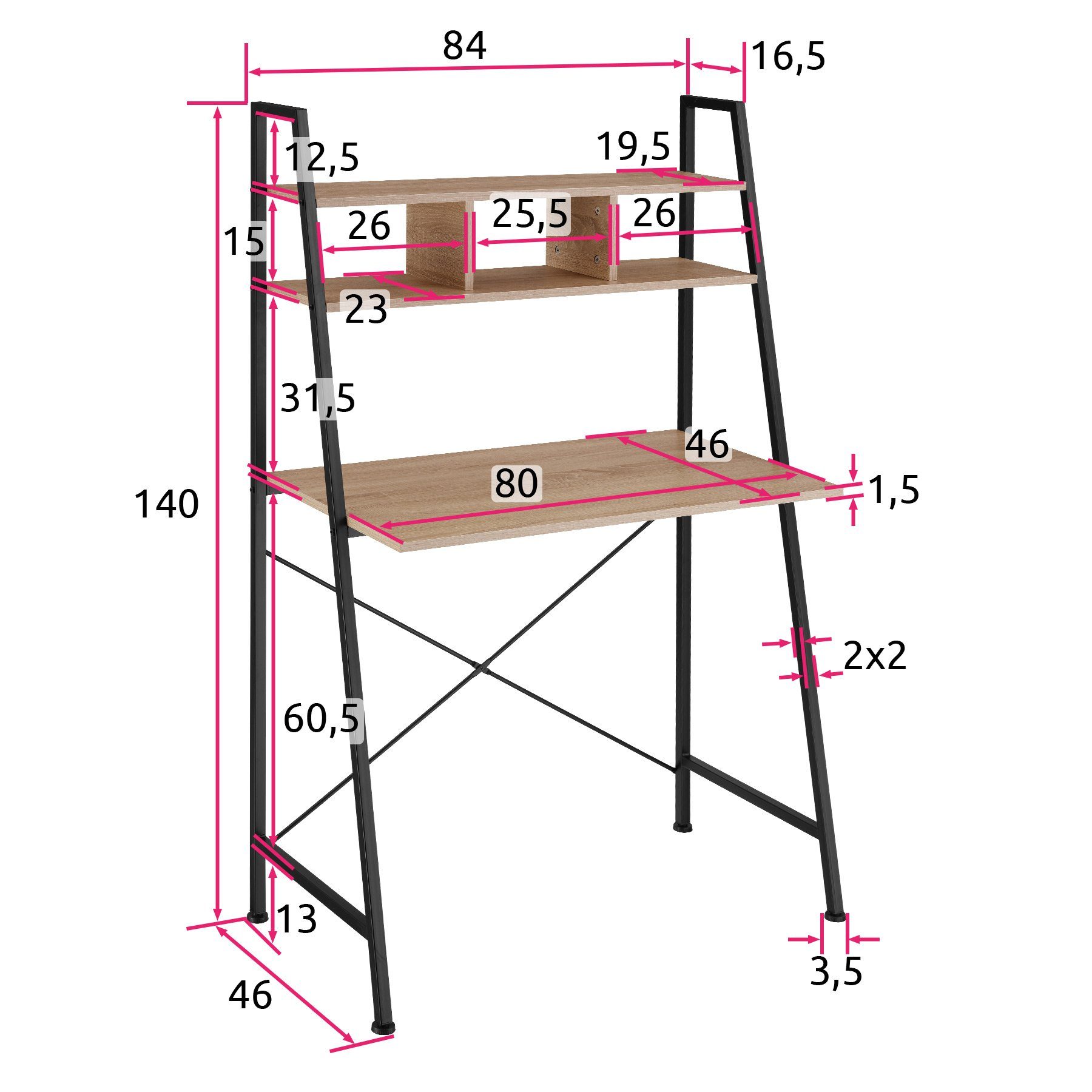 (1-St., tlg) Holz 1 Eiche Exeter Industrial hell, Sonoma tectake Schreibtisch