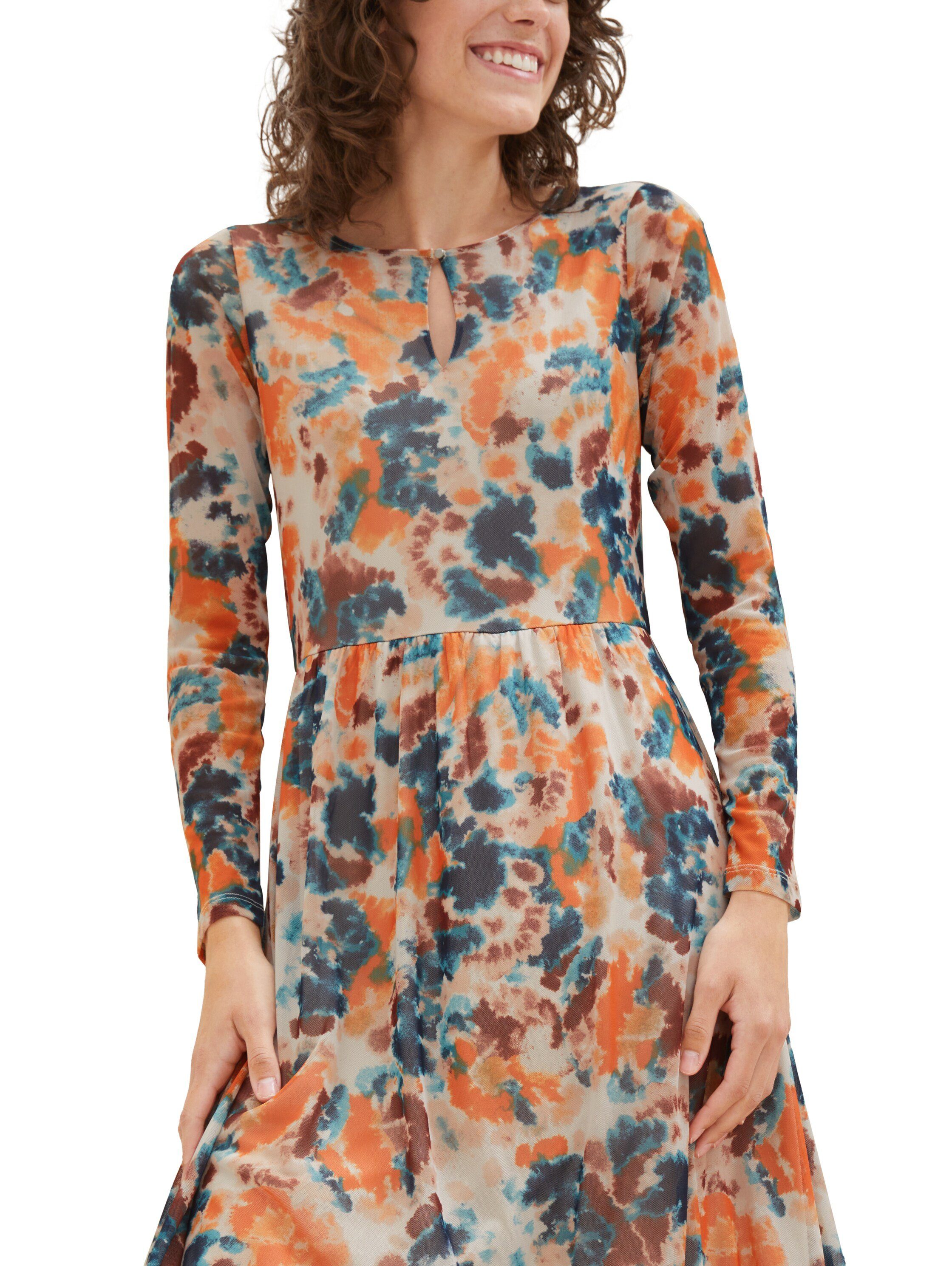 TOM TAILOR Midikleid mit Struktur floral orange grey tie dye