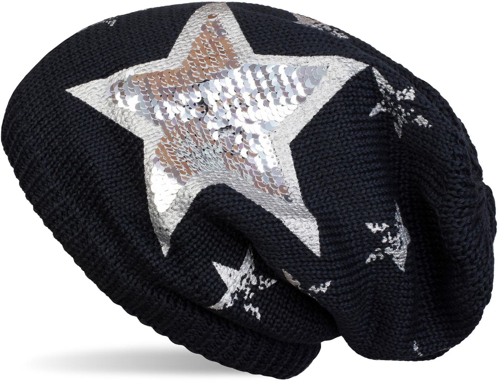 styleBREAKER Strickmütze Strick Beanie mit Pailletten Stern Print (1-St)