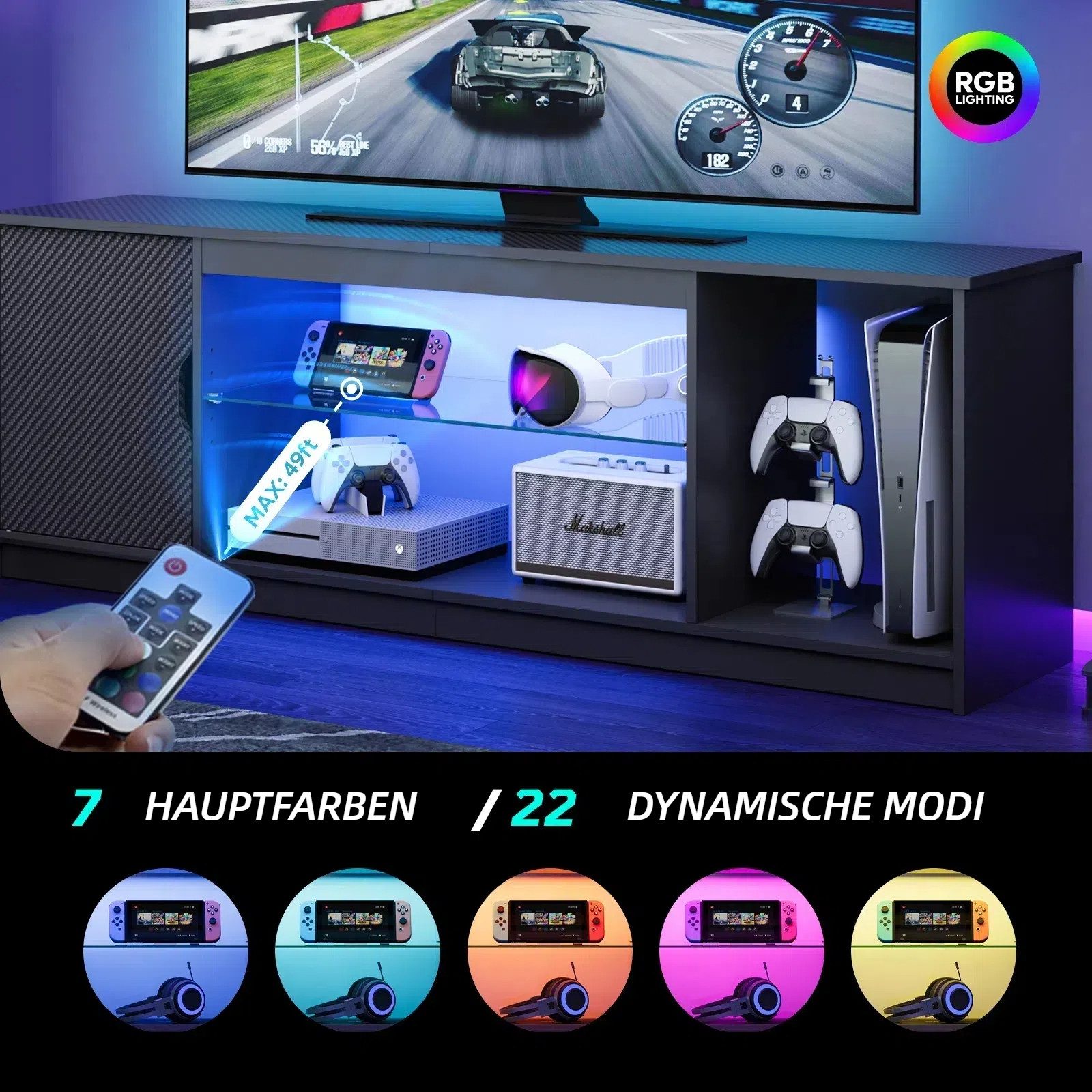 Bestier TV-Schrank Lowboard für 65 Zoll & kleinere TVs, 144.8 x 35 x 52 cm, günstig online kaufen