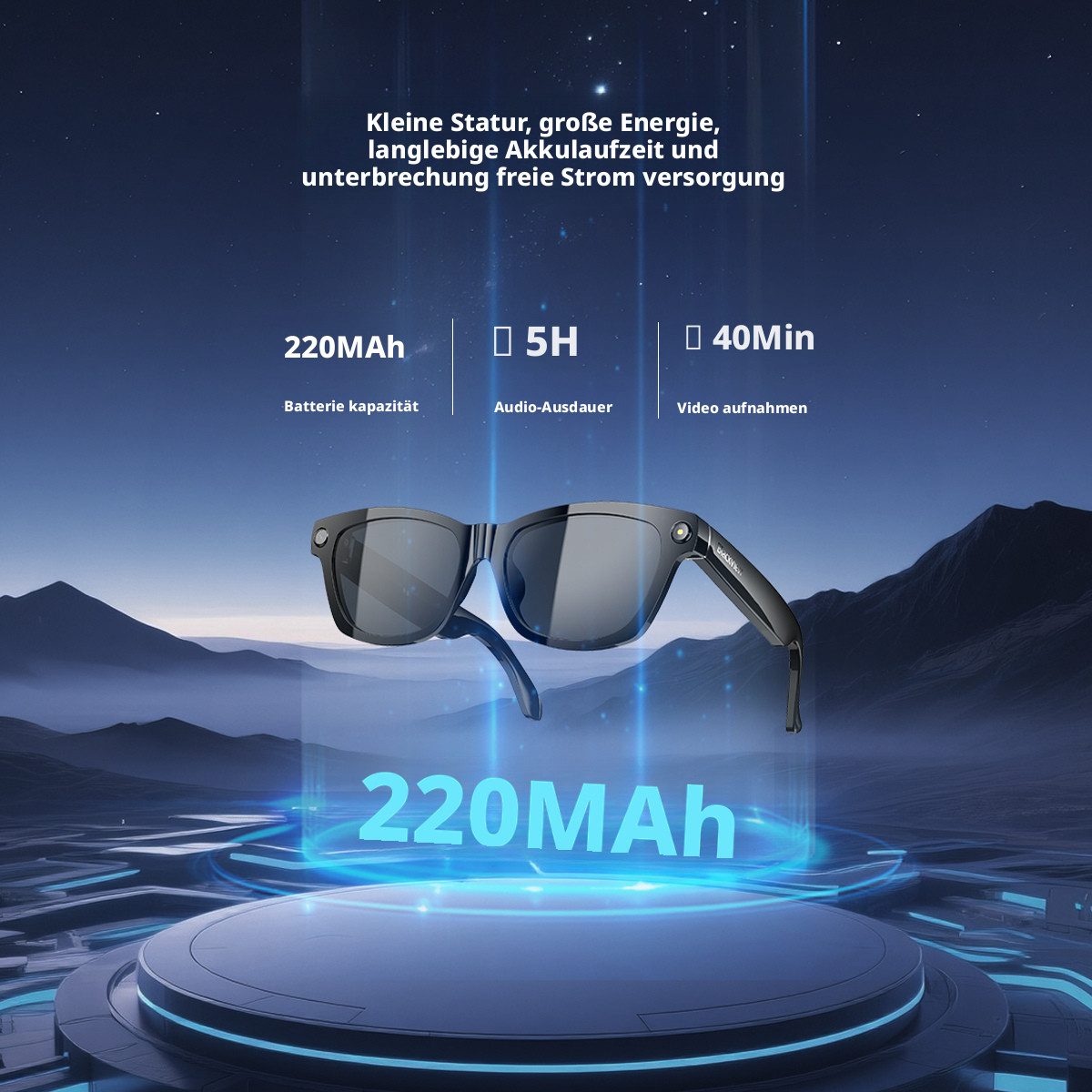 blackview LED-Brille BV100 32GB AI Echtzeit-Übersetzung 8MP Kamera, 1200P Video, Open-Ear Audio, KI-Assistent, ENC, 5h Akku
