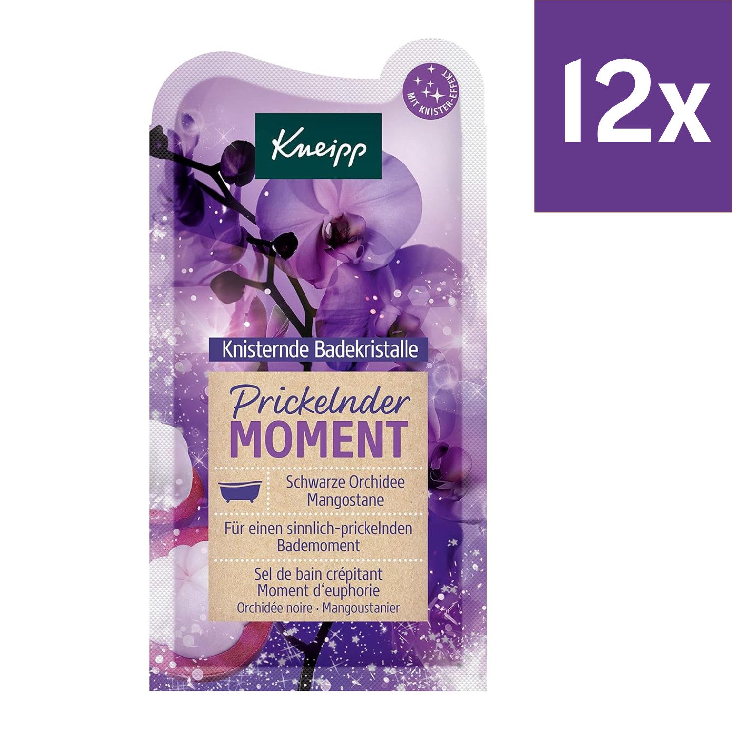 Kneipp Badekristalle Knisternde Badekristalle Prickelnder Moment, Schwarze Orchidee & Mango, 12-tlg.