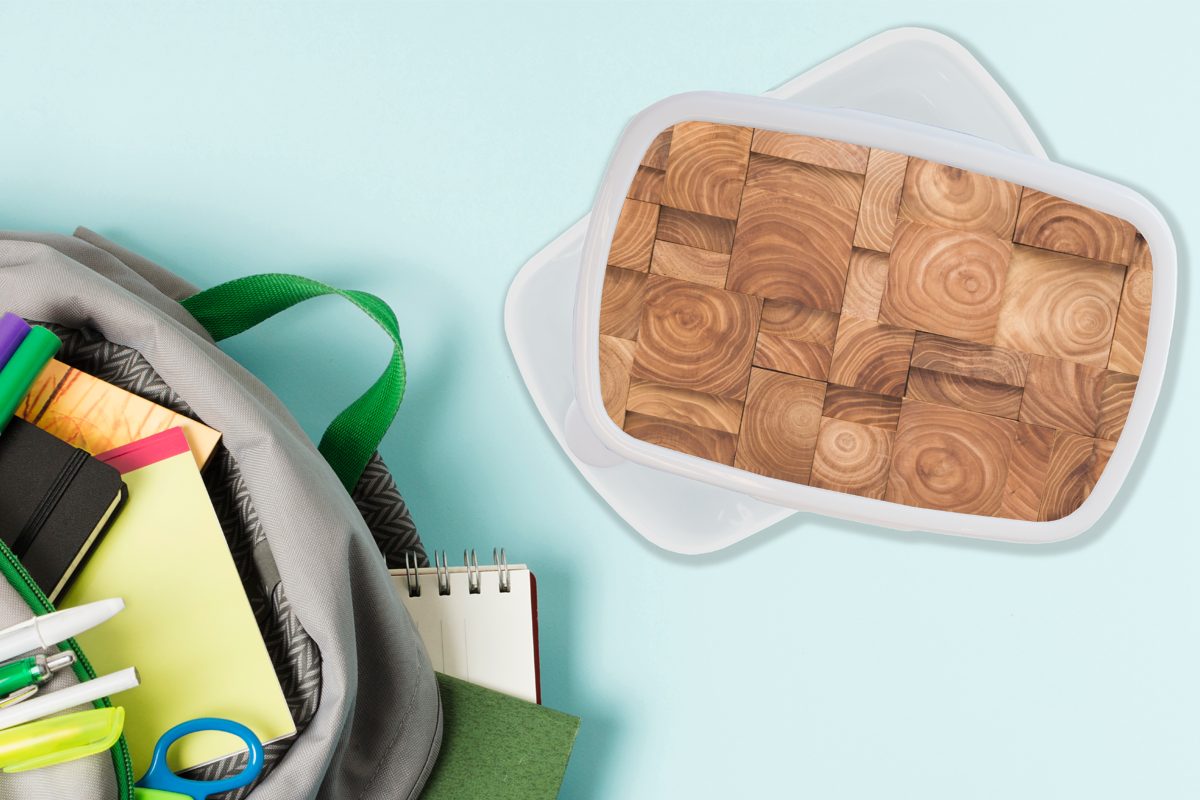 MuchoWow Lunchbox Brennholz in Kunststoff, Erwachsene, für Jungs Kinder Mädchen und Brotbox (2-tlg), und Blöcken, Brotdose, weiß sauberen für