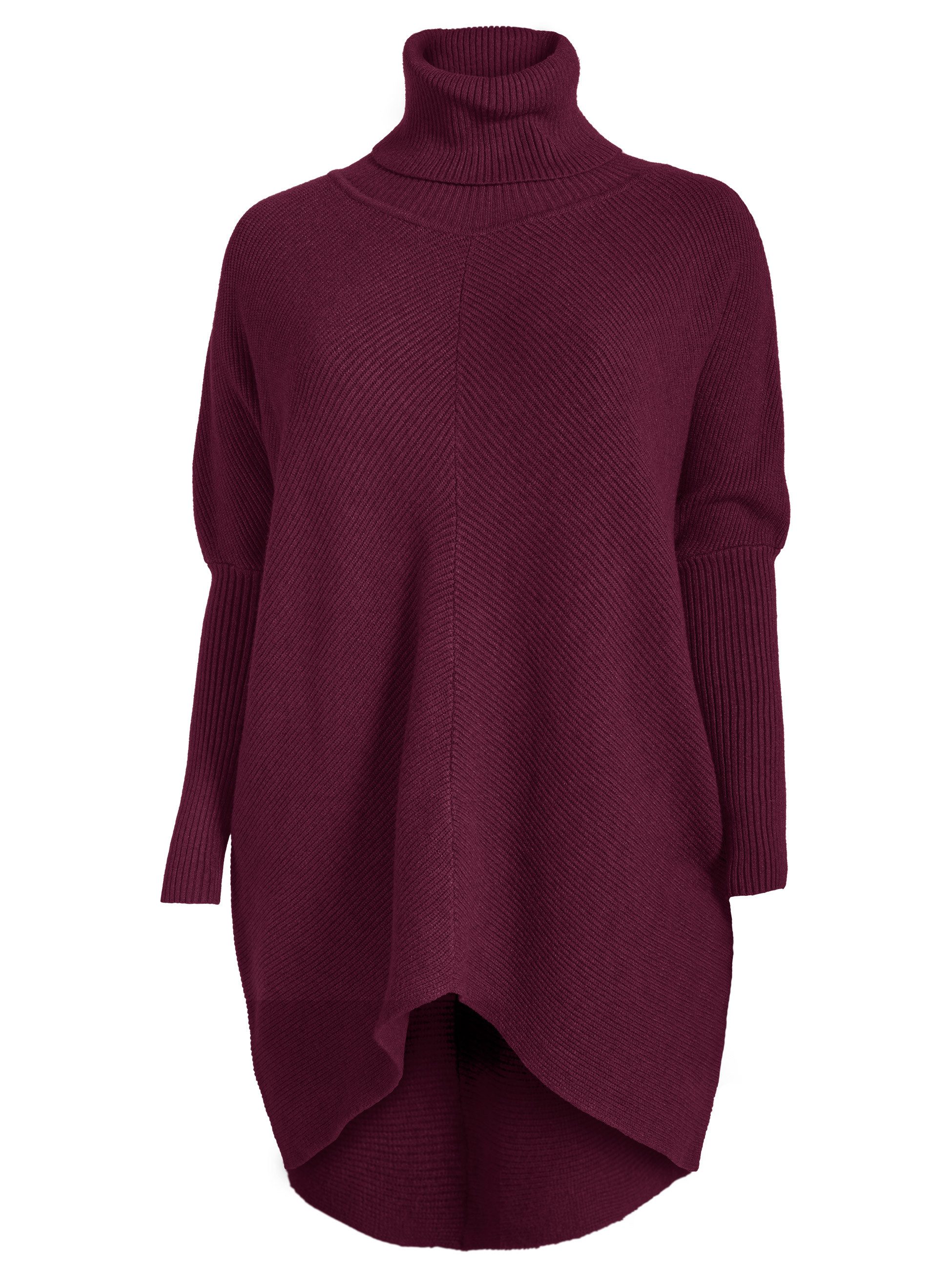 PEKIVESSA Longpullover Oversized langer Rollkragenpullover Damen Fledermausärmel (Einzelartikel, 1-tlg) hinten länger