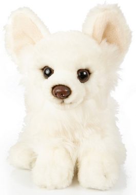 Uni-Toys Kuscheltier Chihuahua weiß oder braun, mit Prinzessinentasche - 18 cm - Plüschtier, zu 100 % recyceltes Füllmaterial