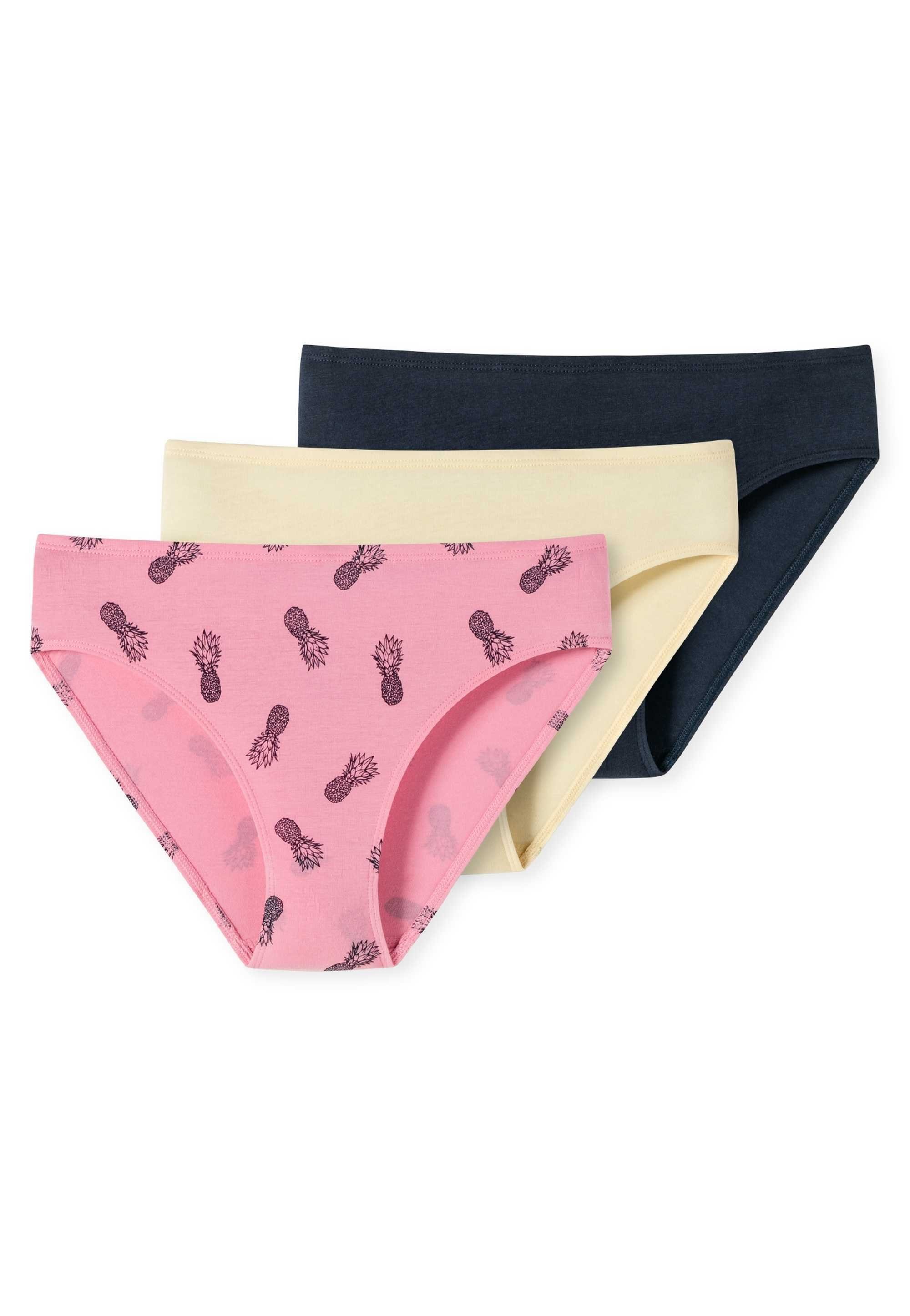 Schiesser Slip Mädchen Slips 3er Pack - Unterhose, Single Jersey Pink/Gelb/Dunkelblau