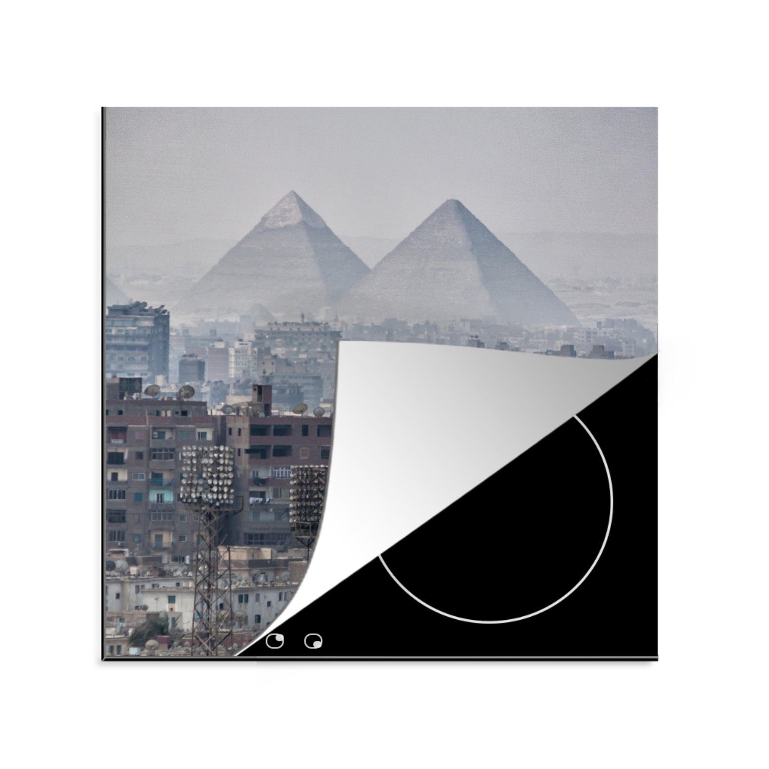 MuchoWow Herdblende-/Abdeckplatte Blick auf die Pyramiden von Kairo - Ägypten, Vinyl, (1 tlg), 78x78 cm, Ceranfeldabdeckung, Arbeitsplatte für küche
