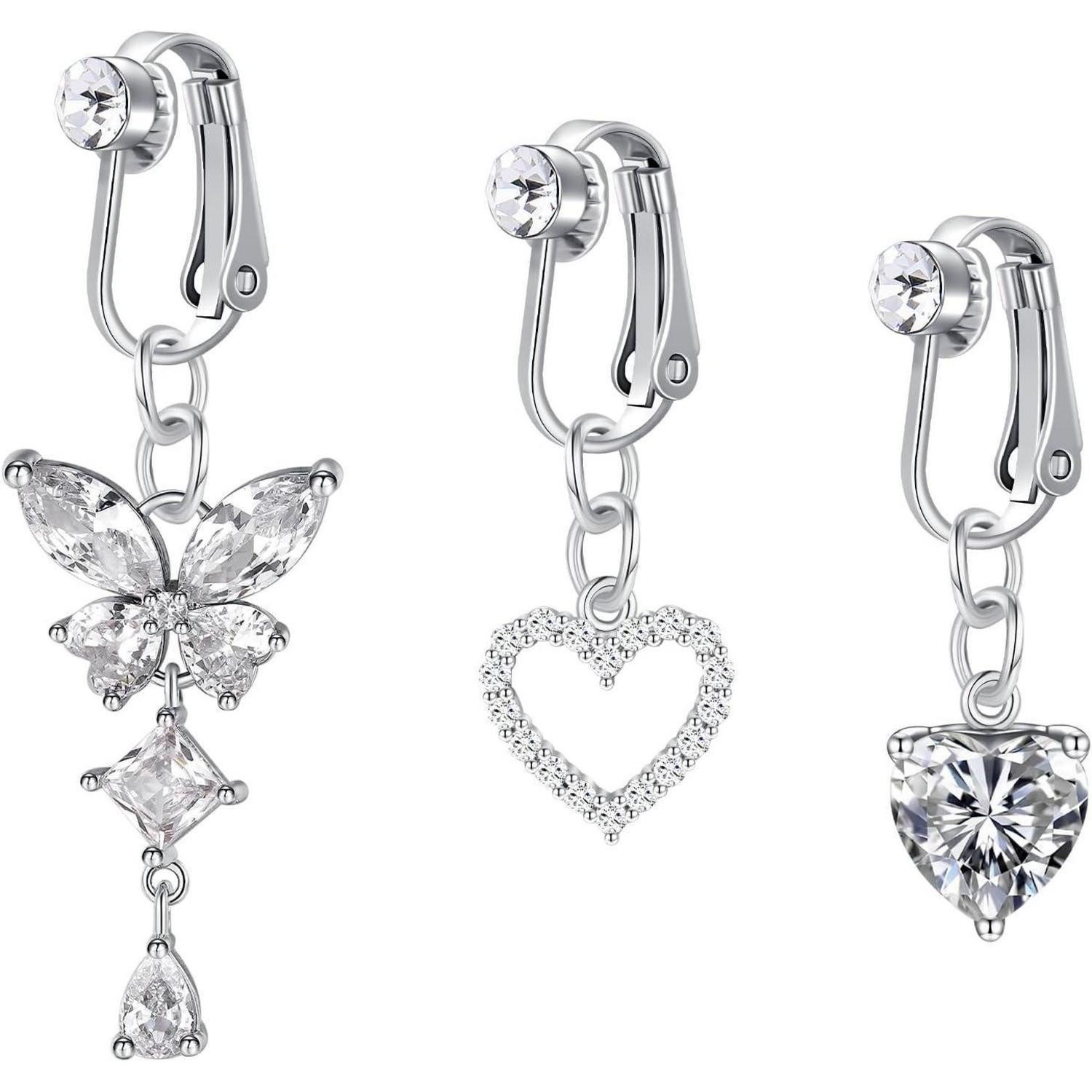 Bauchnabelpiercing Bauchnabelpiercing Chirurgenstahl Damen Schmetterling Clip Silver 3pcs