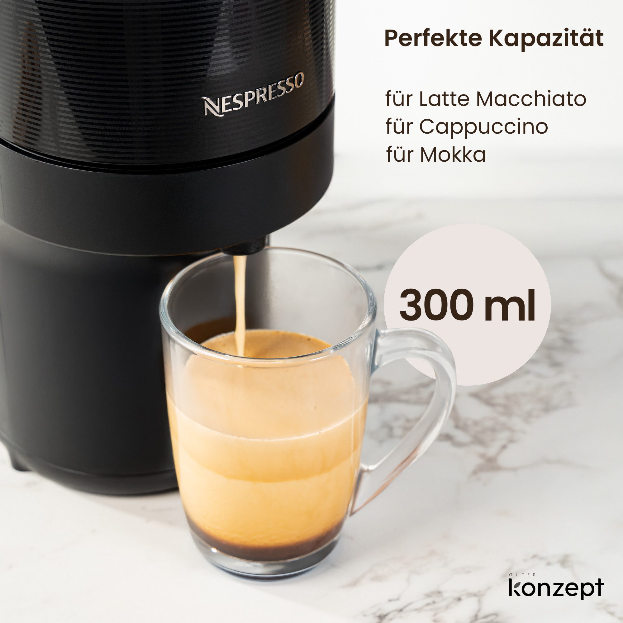KONZEPT Espressoglas Set 6er – 300 ml Kaffeegläser Praktische Tassen für Kaffee und Tee, 6-tlg., Spülmaschinengeeignet, die zu allen gängigen Kaffeema – Bild 4 von 5