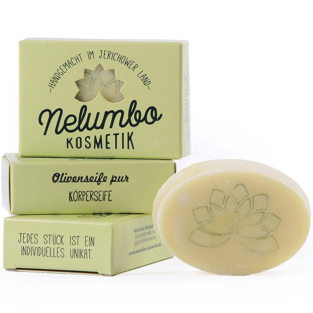 Nelumbo Kosmetik Feste Duschseife Olivenseife pur, Olivgrün, 50 g