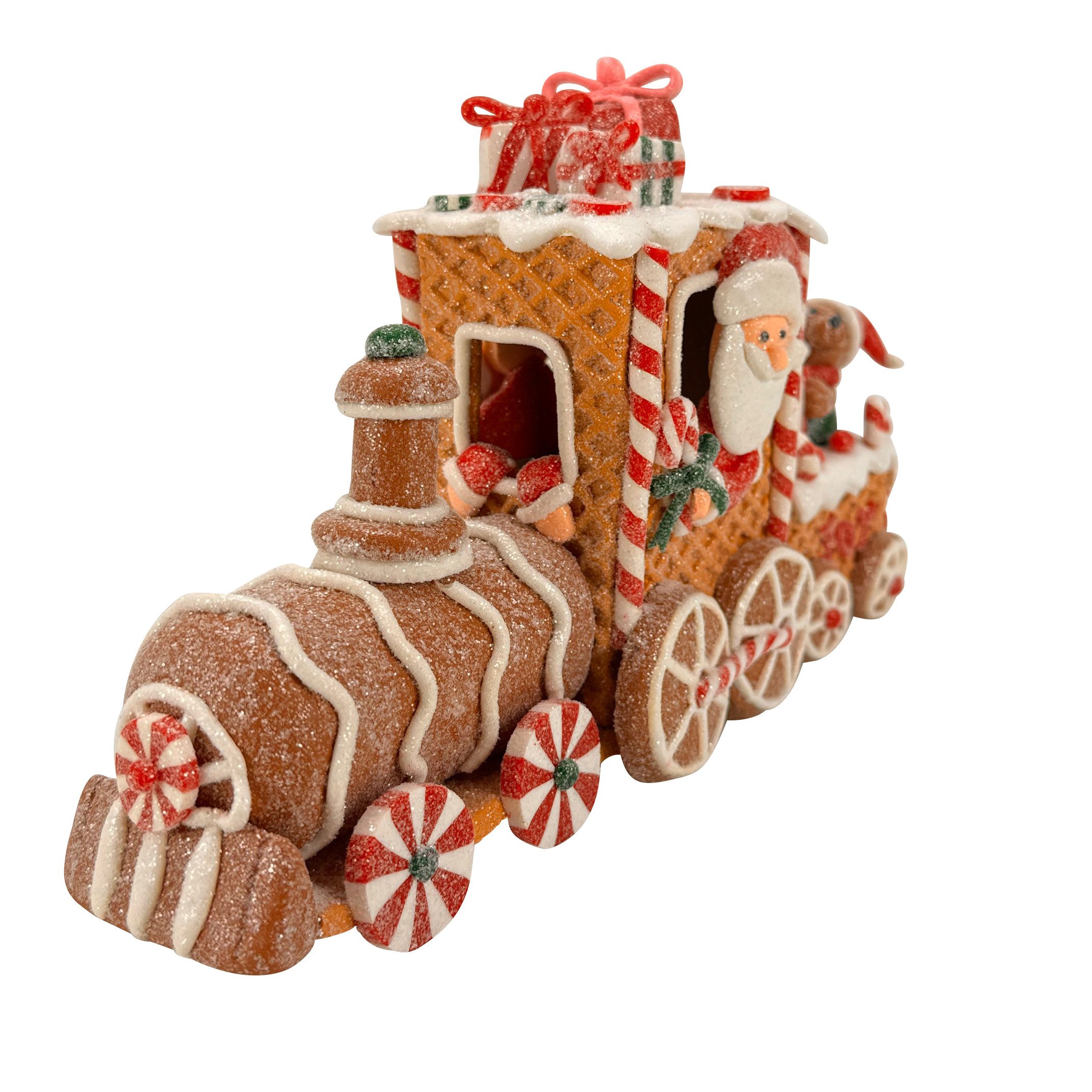 Online-Fuchs Dekofigur Lebkuchenzug mit Weihnachtsmann & Glitzer - Lebkuche günstig online kaufen