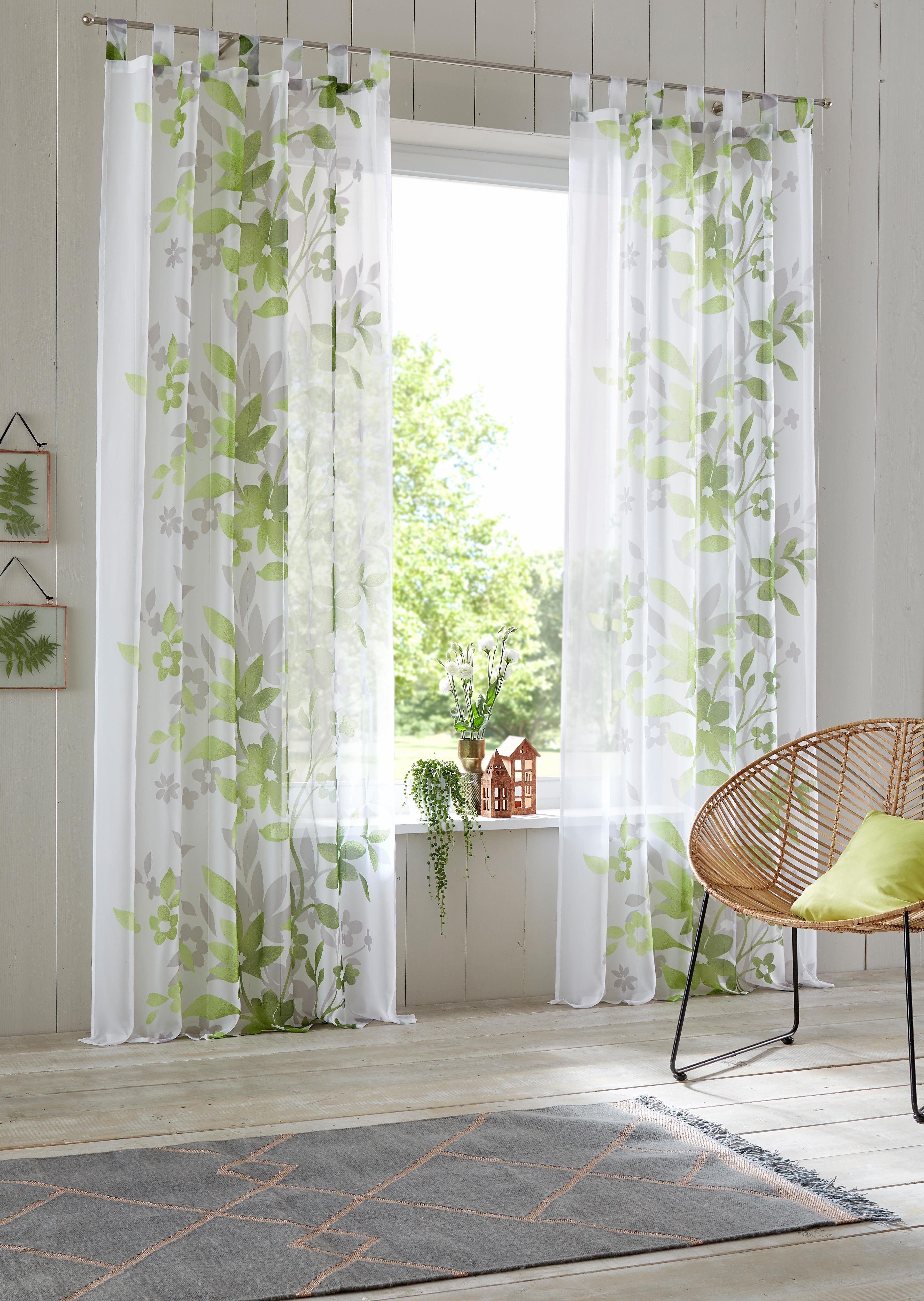 Gardine Ina, Home affaire, Schlaufen (2 St), transparent, Voile, 2-er Set, einseitig floral bedruckt, Voile, Blumen