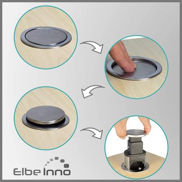 Elbe Inno Einbau-Tischsteckdosenleiste 3-fach (LED-Statusanzeige, Überspannungsschutz, Kindersicherung), ÜberspannungsschutzKindersicherung