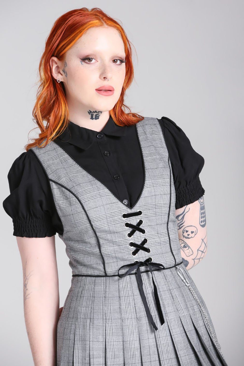Hell Bunny A-Linien-Kleid Mina Pinafore Dress Vintage Plisseekleid Schürzen günstig online kaufen
