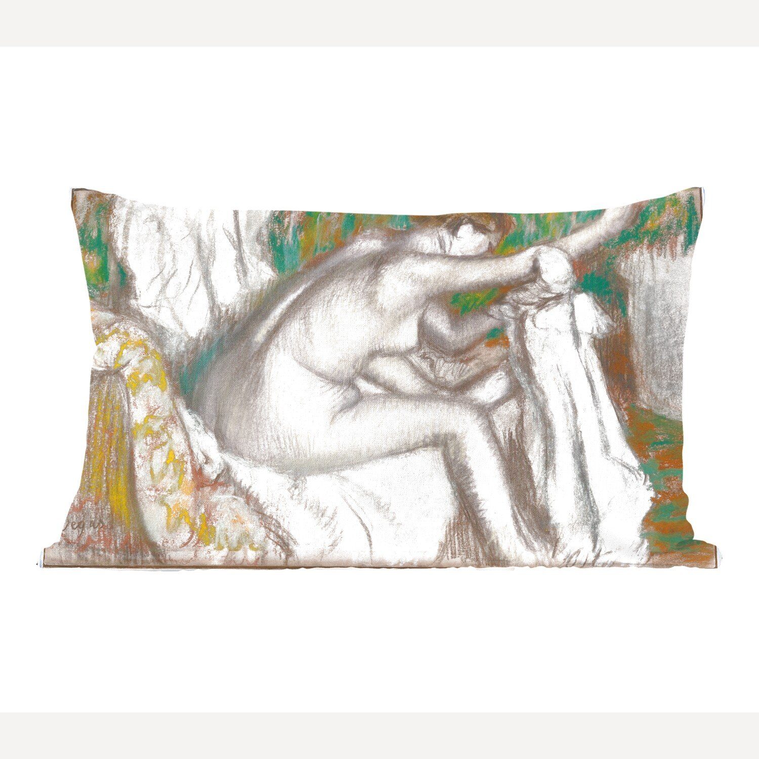 MuchoWow Dekokissen Frau trocknet ihren Arm - Gemälde von Edgar Degas, Wohzimmer Dekoration, Zierkissen, Dekokissen mit Füllung, Schlafzimmer