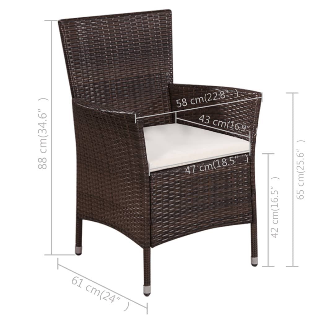 Braun, Bistro-Set vidaXL Gartenlounge-Set Poly Rattan 3-tlg. (3-tlg)