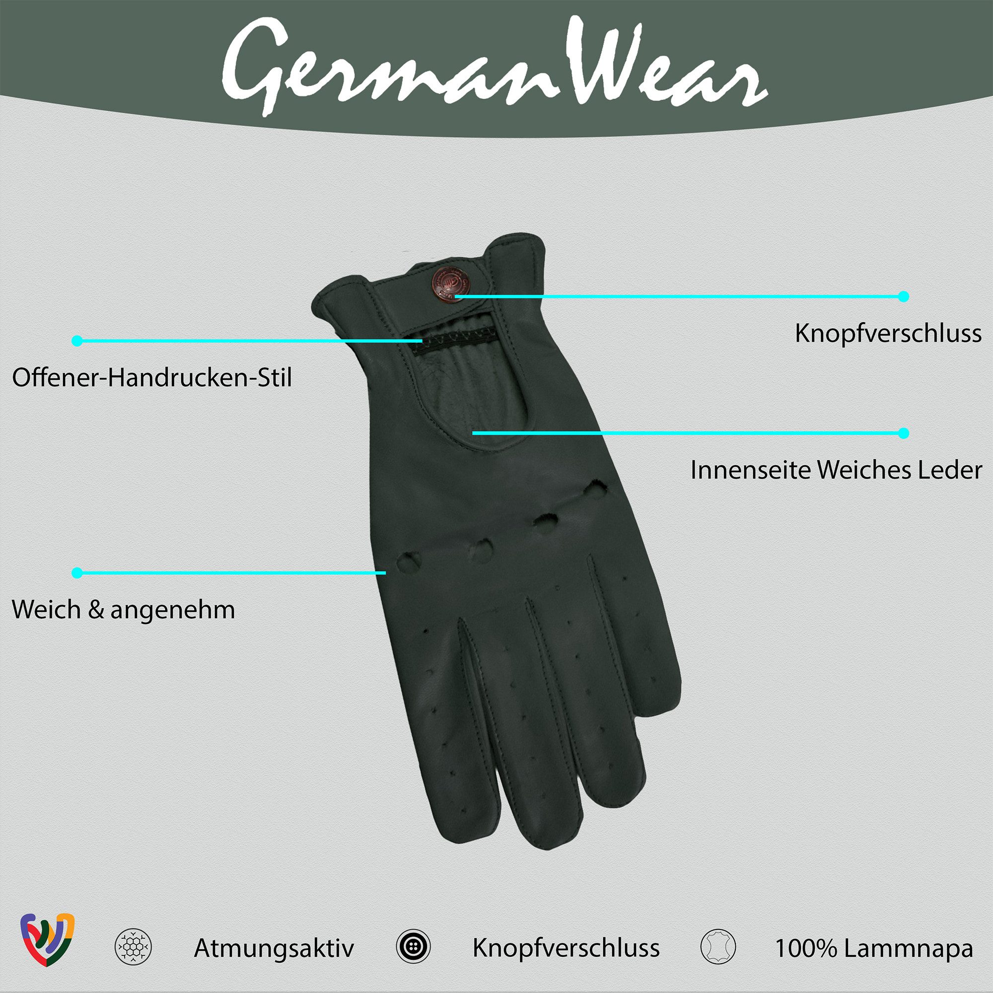 German Wear Lederhandschuhe Driving-GL1 Driving Autofahrer Lederhandschuhe echtes Leder