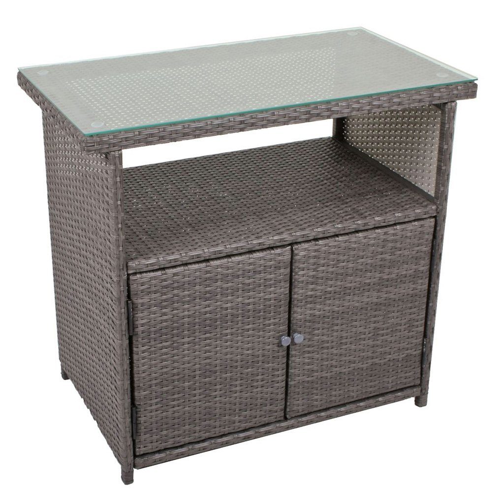 Gravidus Kommode Sideboard Kommode Schrank Rattan-Optik Grau Glasplatte