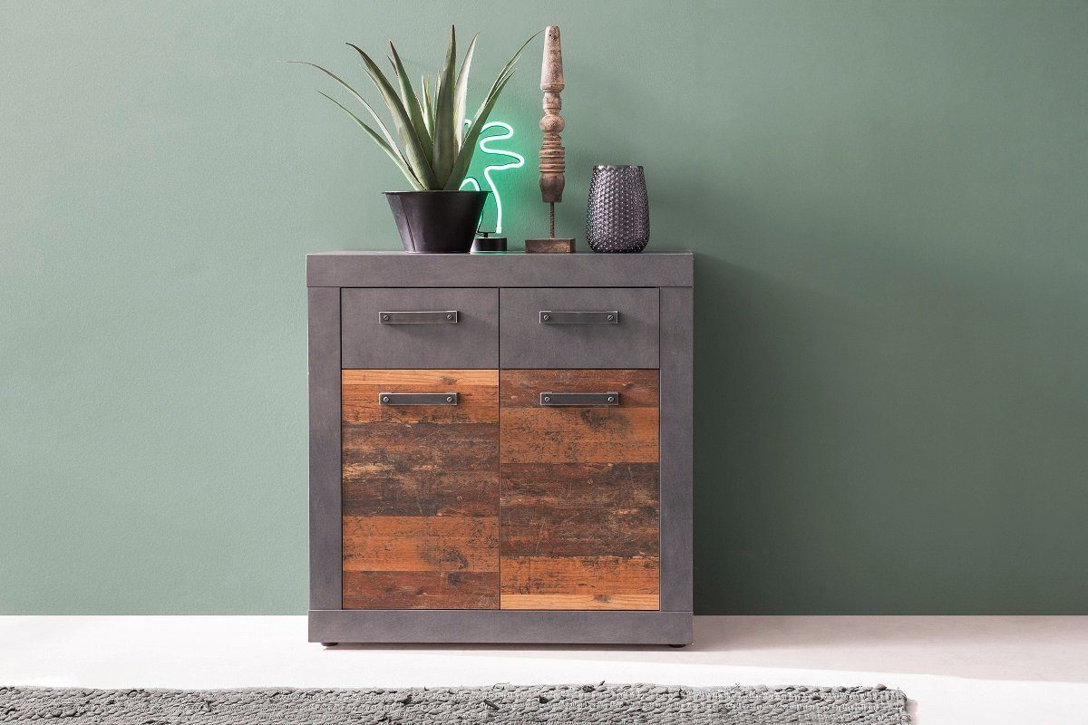Sideboard Sideboard Kommode Indy, Old Used Wood / Matera grau, 82x86 cm