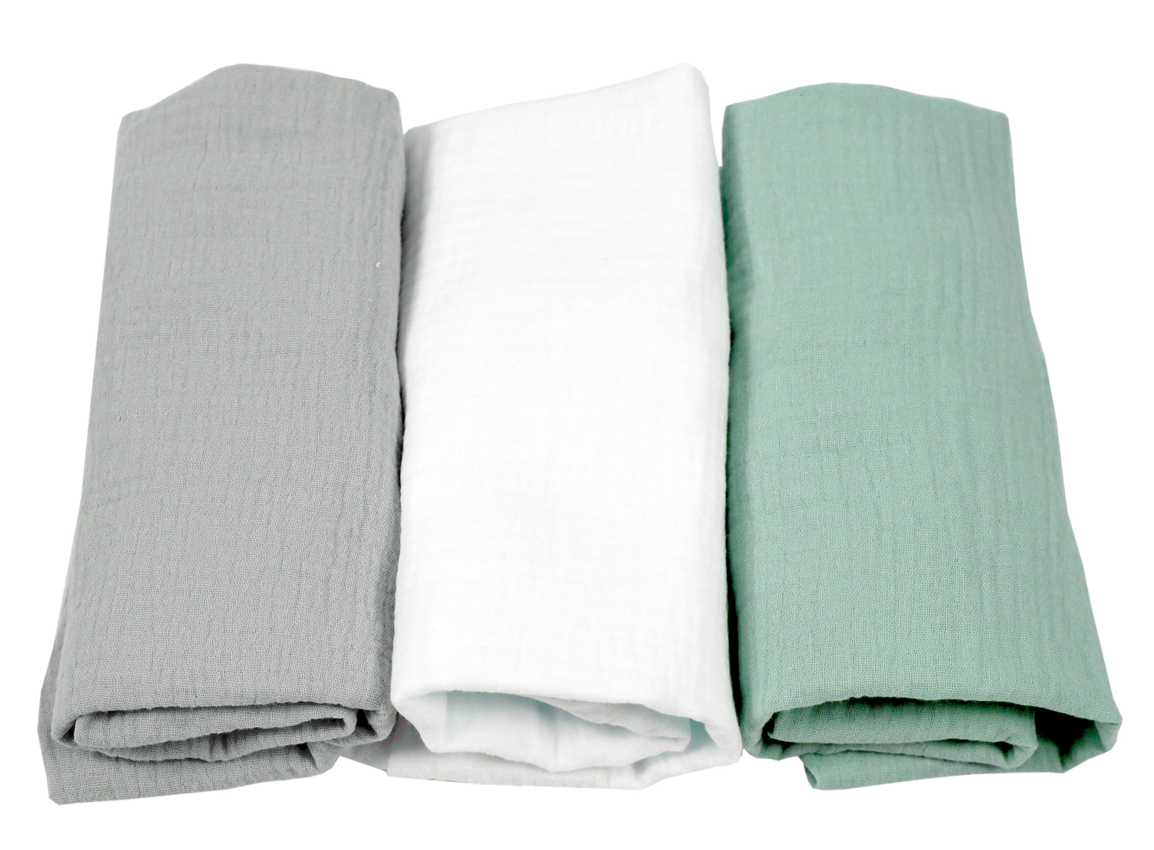 BabyLux Spannbettlaken Musselin Set – 3er Pack 40x80 cm für Kinderwagen Stubenwagen Babybett, Gummizug: ja, z17 Grau-Weiß-Grün