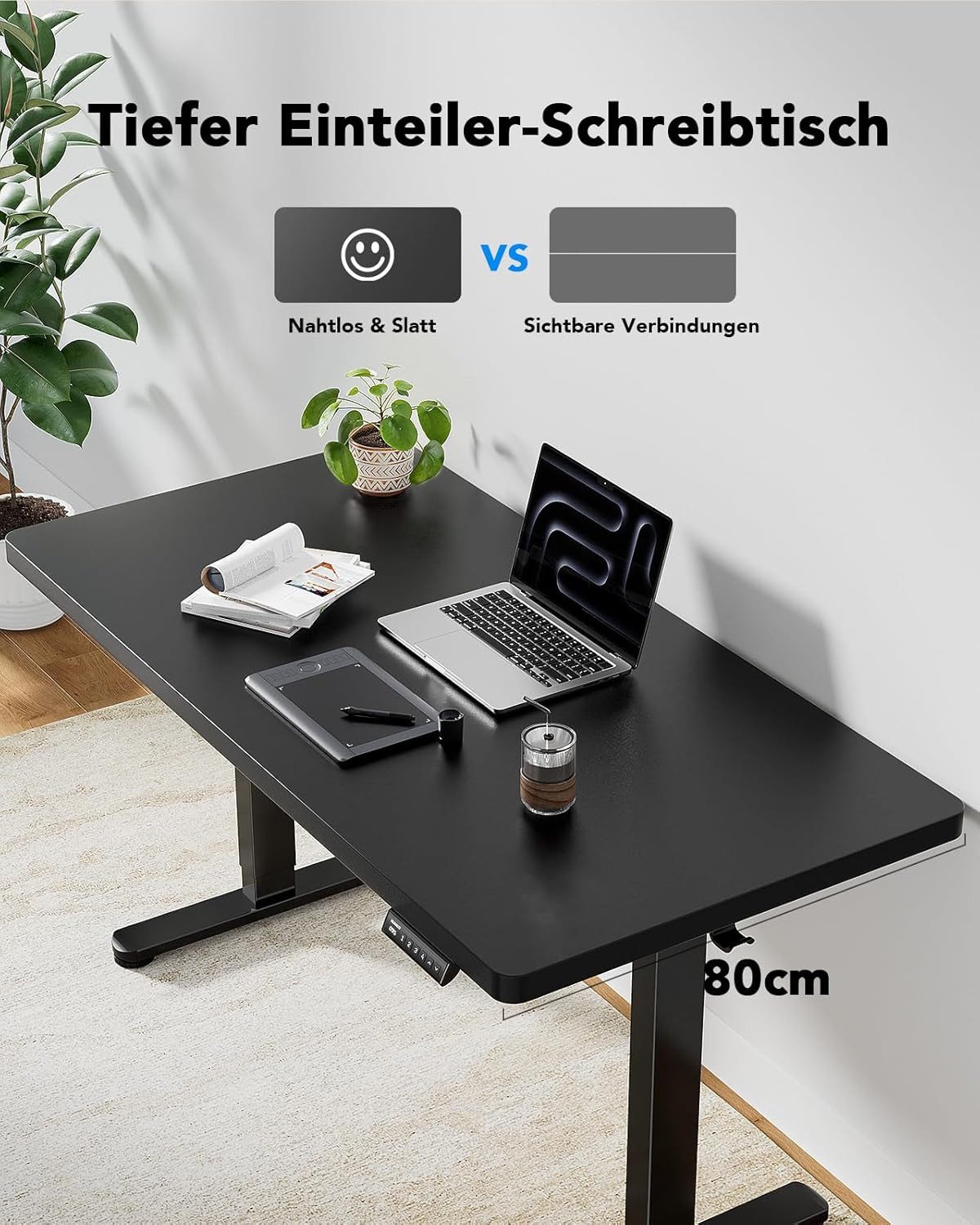Huanuo Schreibtisch Höhenverstellbarer Schreibtisch 160x80cm/140x70cm (25MM Ganze Tischplatte mit Bürstenloser Motor), Geräuschpegel höchstens 55 Dezibel