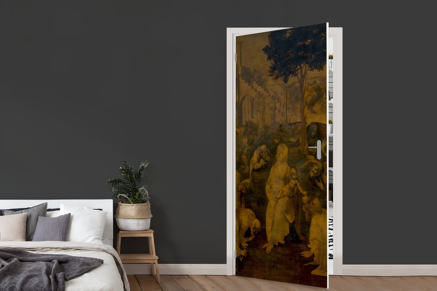 MuchoWow Türtapete Anbetung der Könige Tür, (1 Leonardo bedruckt, cm da für Matt, 75x205 Türaufkleber, Vinci, - Fototapete St)