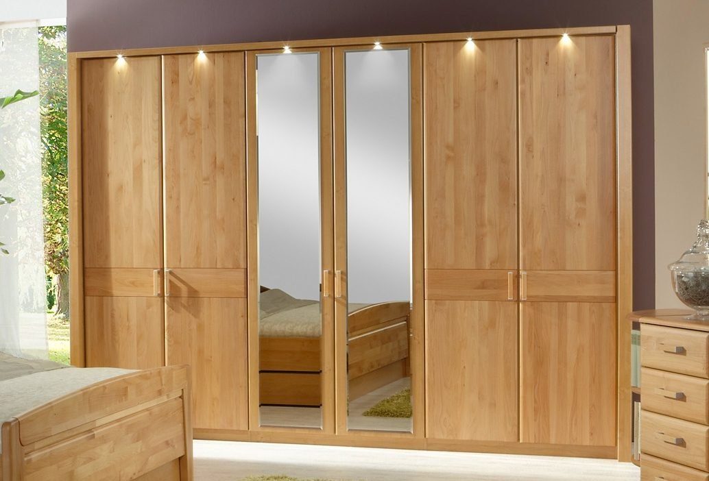 WIEMANN Kleiderschrank Lausanne, Drehtürenschrank, Schrank, Wäscheschrank, Erle teilmassiv (2 Breiten, 2 Höhen 216/236 cm auswählbar, MADE IN GERMANY) Front aus Massivholz in Erle, langlebige Qualität, inkl. Türendämpfung