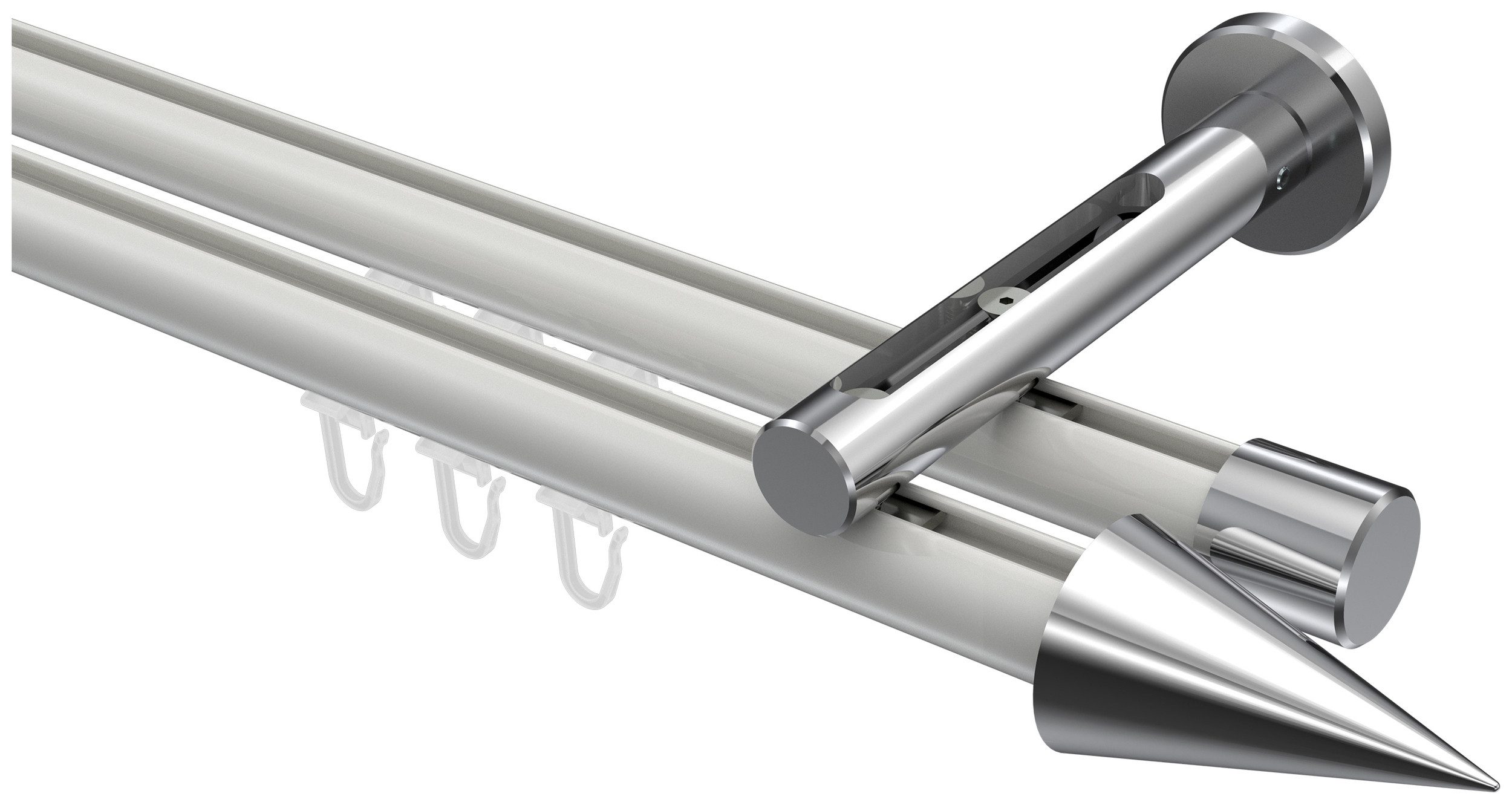 INTERDECO Innenlaufschiene Siteno Savio, Ø 20 mm, 2-läufig, Fixmaß, kürzbar, Wandmontage, Aluminium, Weiß / Chrom / Bicolor