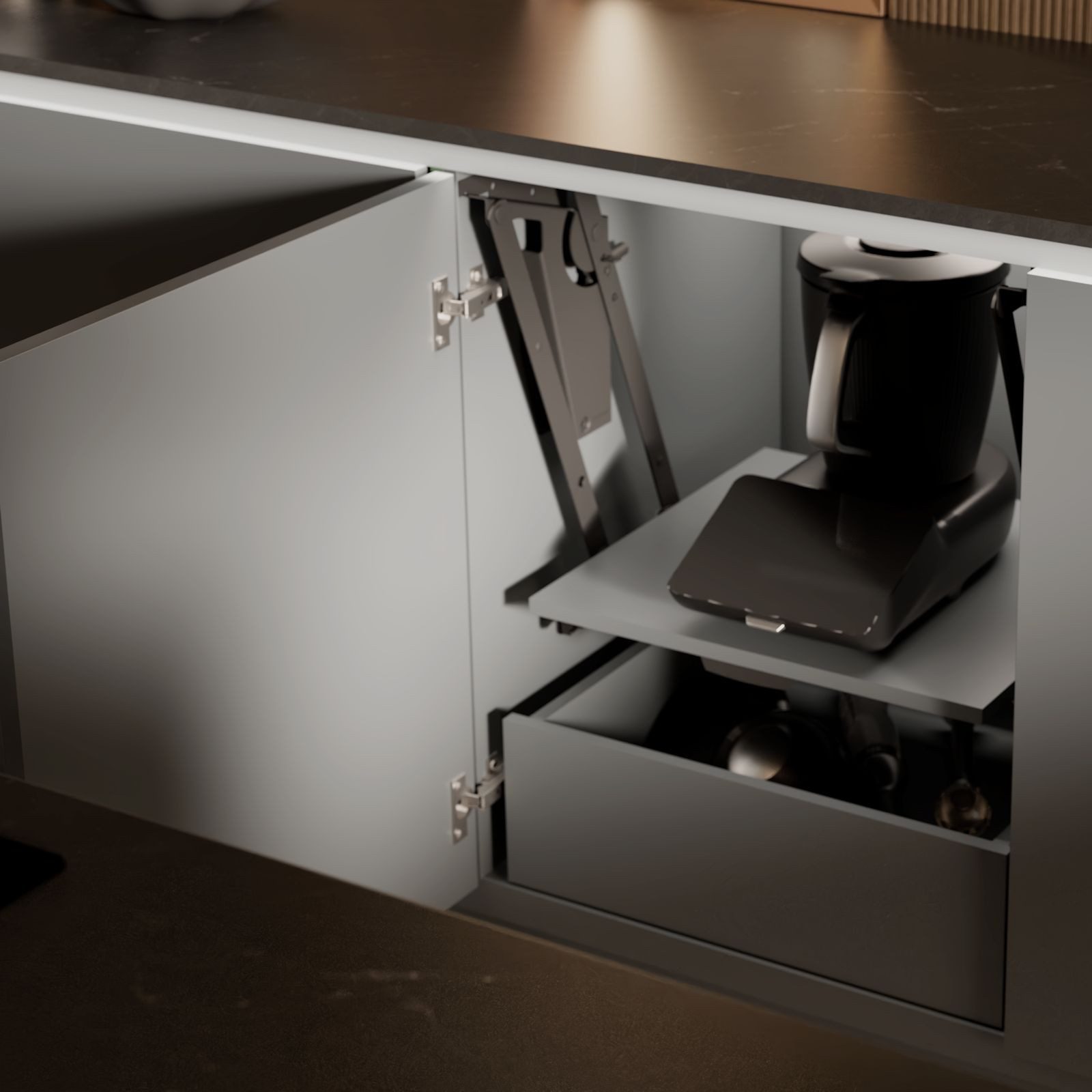 Kesseböhmer Möbelbeschlag ChefsTable Parallelschwenkmechanik Unterschrank (1 St), Tischplatte 450 x 474 x 16 mm für KESSEBÖHMER ChefsTable
