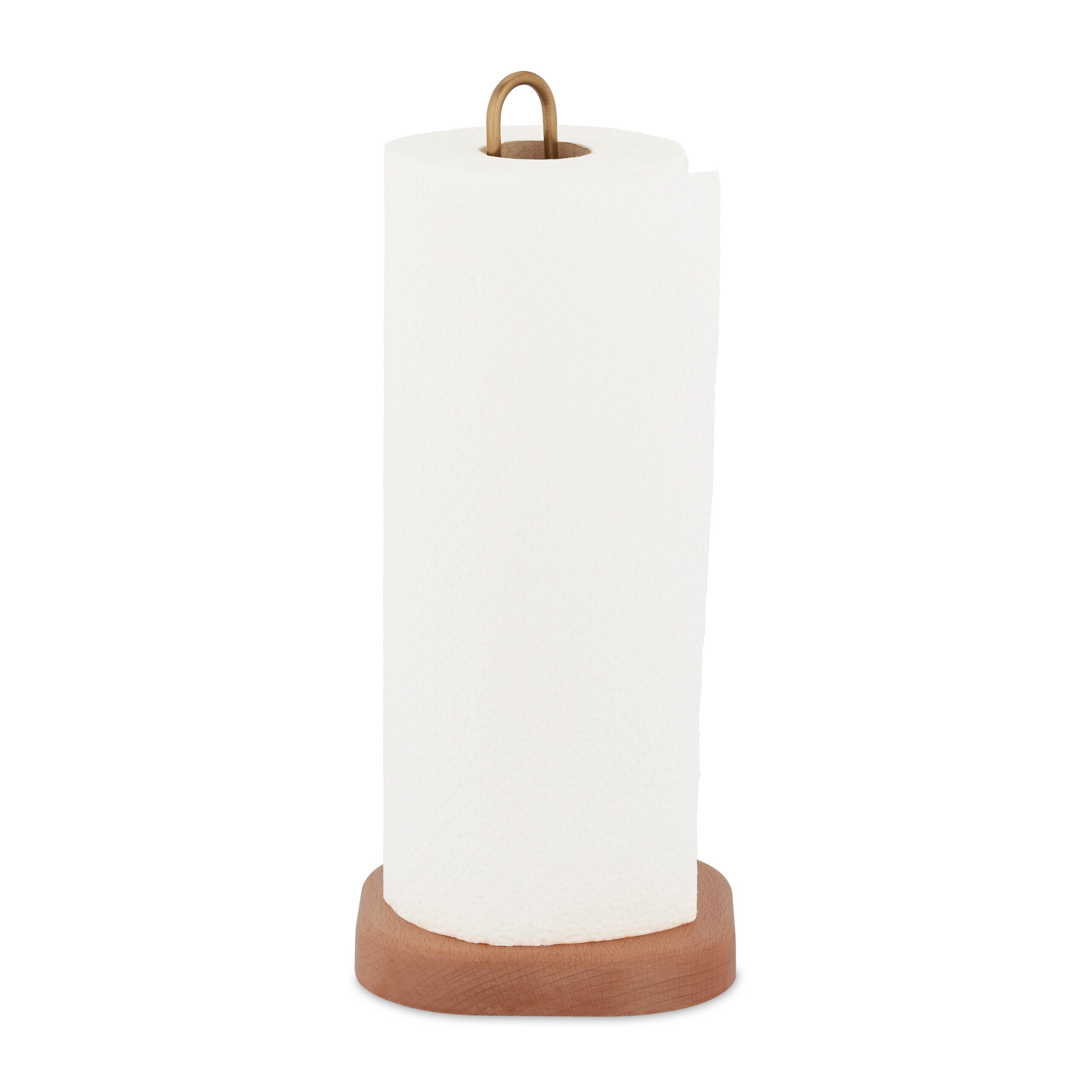 relaxdays Küchenrollenhalter aus Holz & Messing, (1-St)