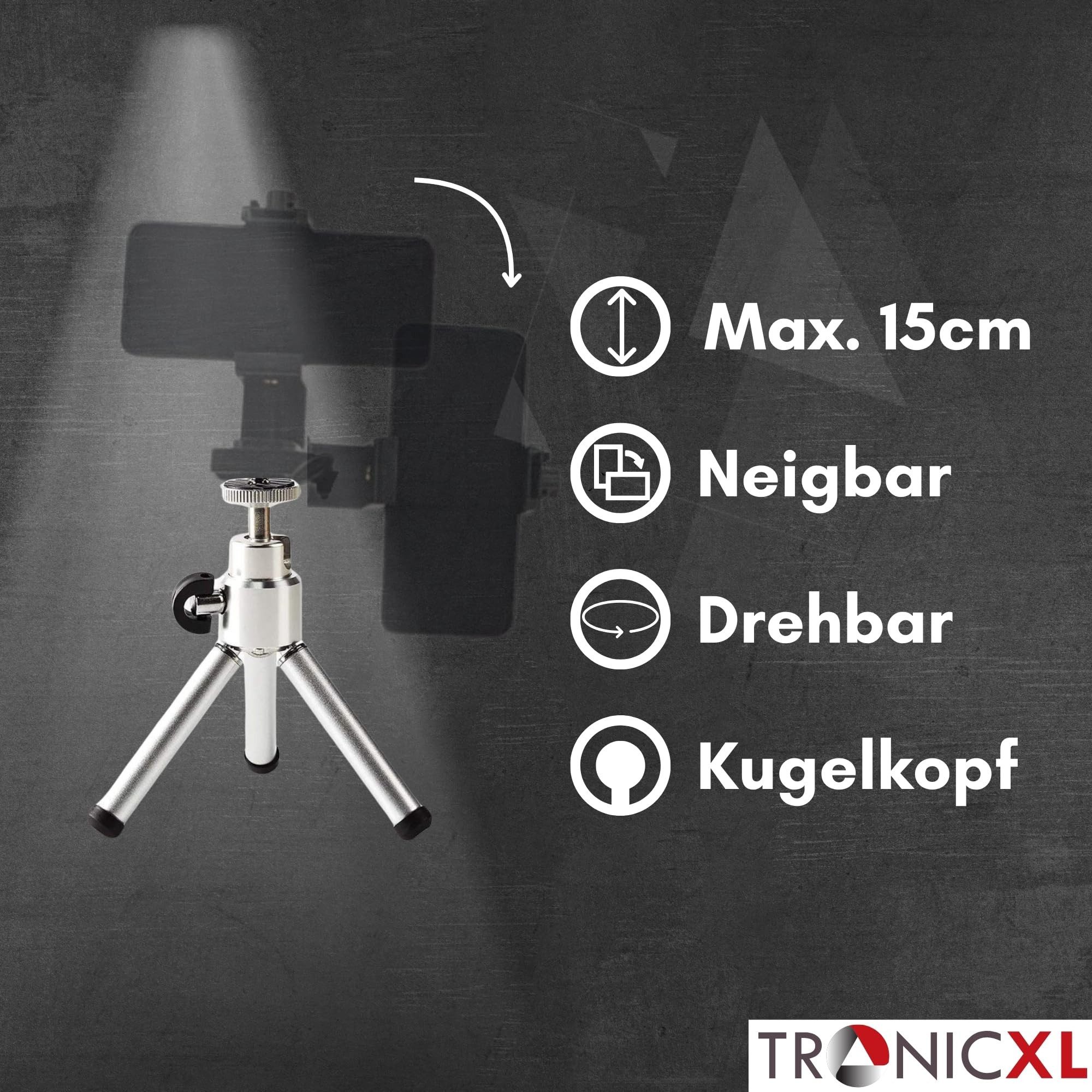 TronicXL Mini Smartphone Stativ drehbar neigbar Halterung Ständer Tripod Handy Ministativ (höhenverstellbar, drehbar)