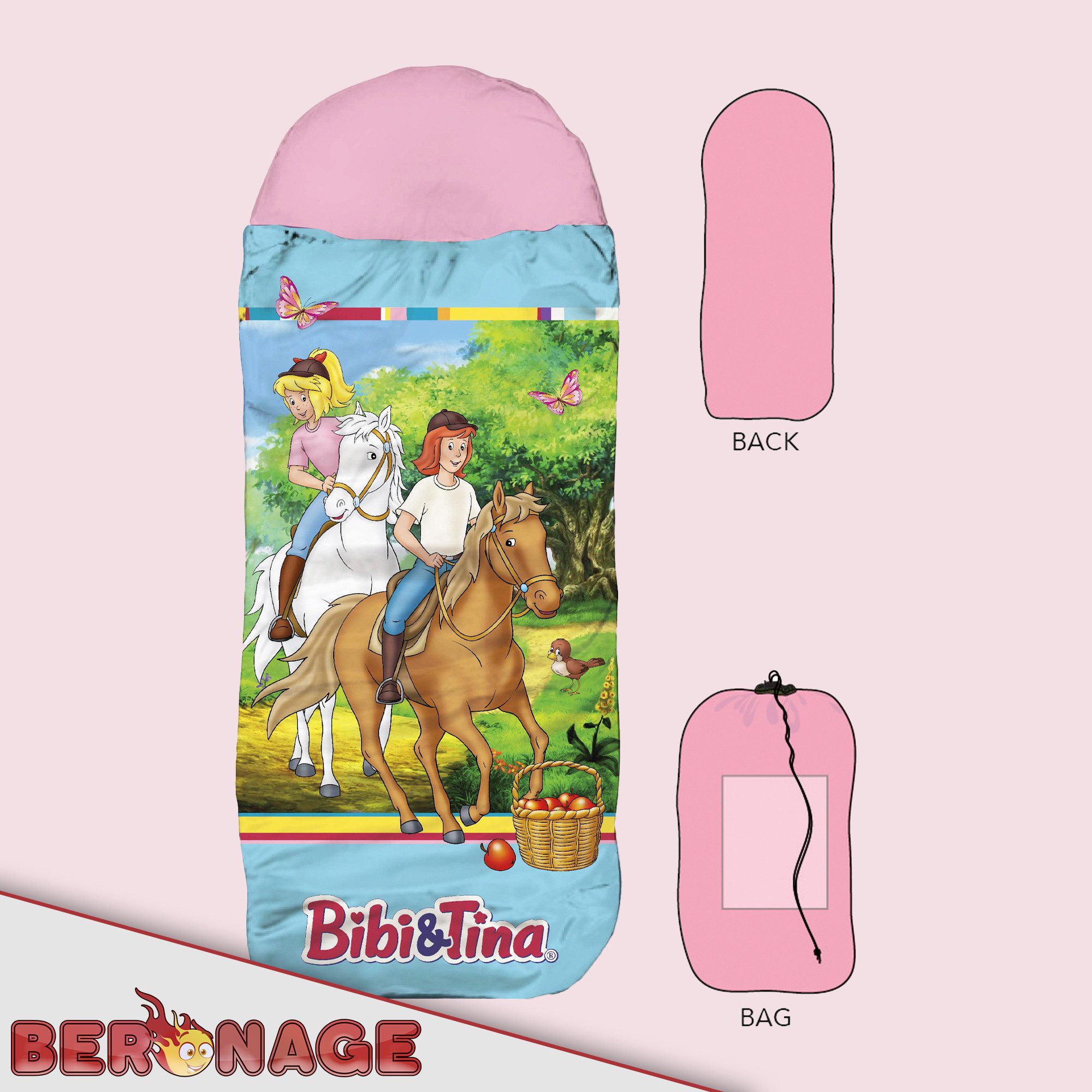 BERONAGE Kinderschlafsack Bibi und Tina Freunde Blau/Rosa Kinder-Schlafsack, 140 cm + 30 cm (Kapuze) x 70 cm – Bild 3 von 5