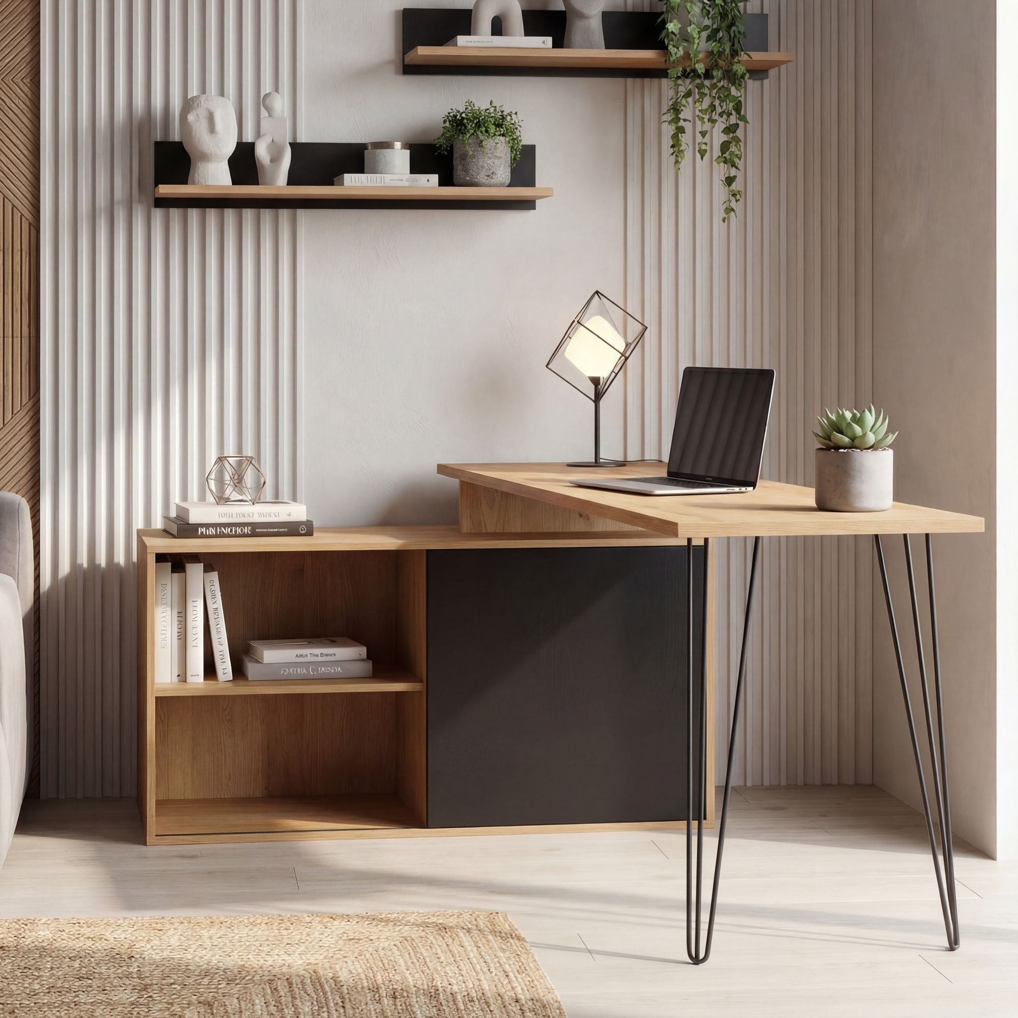 FINEBUY Schreibtisch FB116775 Eckschreibtisch Schreibtischkombination mit Schrank L Form (Moderner Eckschreibtisch im Industrie-Design), Viel Stauraum durch integriertes Sideboard