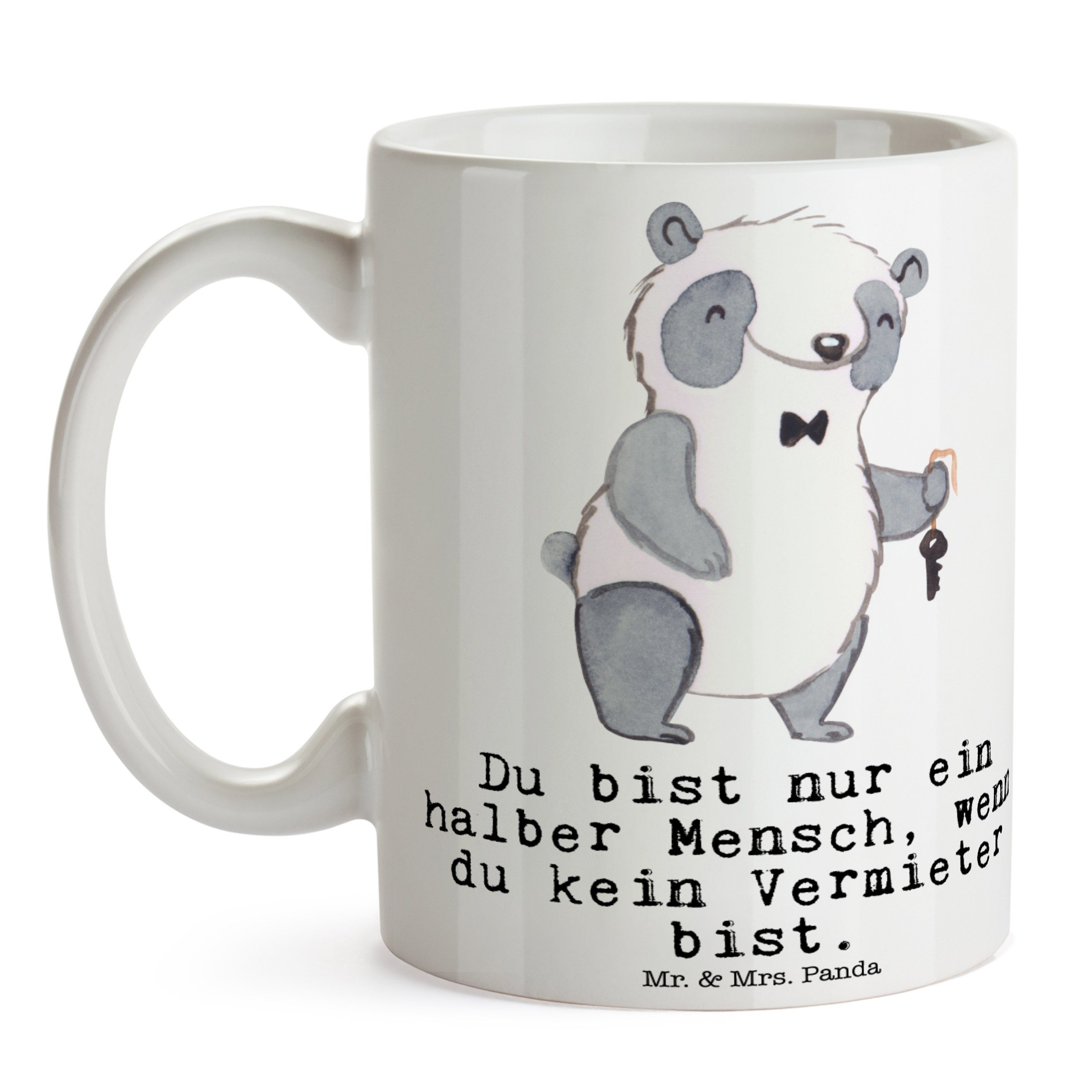 Geschenk, Vermieter Jubiläum, - Ar, mit Tasse Keramik Panda Herz Weiß Becher, - & Teebecher, Mr. Mrs.