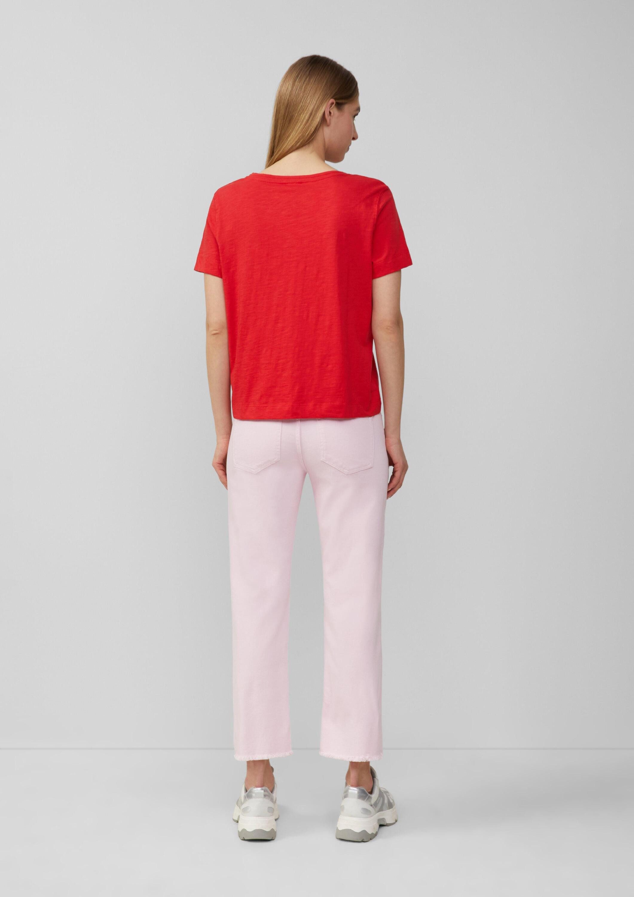 s.Oliver Kurzarmshirt T-Shirt T-Shirt aus Flammgarn mit V-Ausschnitt