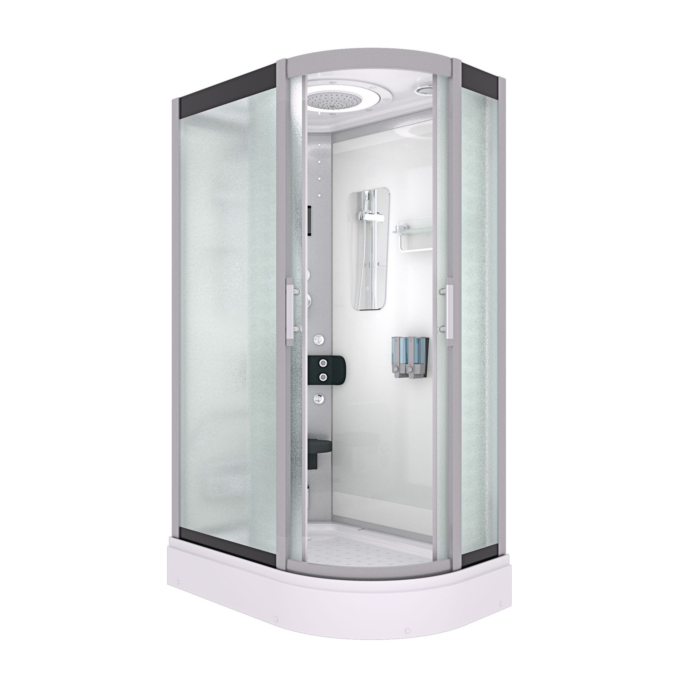 AcquaVapore Dampfdusche Dusche DampfduscheD60-70M2R-ALL Weiß 80x120, Sicherheitsglas ESG, Höhenverstellbar, Mit Bauanleitung, Mit Beleuchtung, Mit Spiegel, Gehä