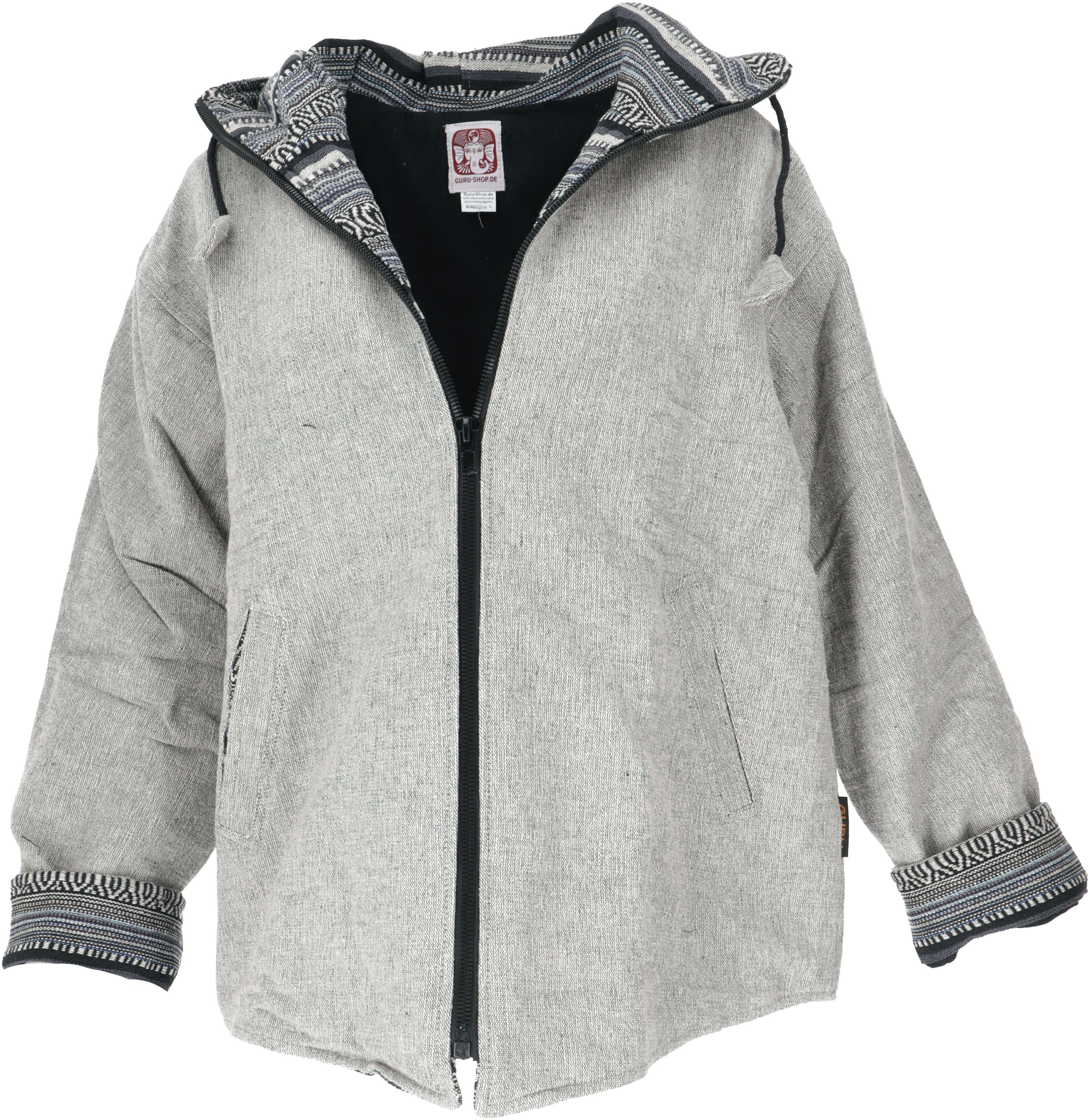 Boho Jacke grau Langjacke Bekleidung Guru-Shop alternative - Unisex Ethno Jacke,