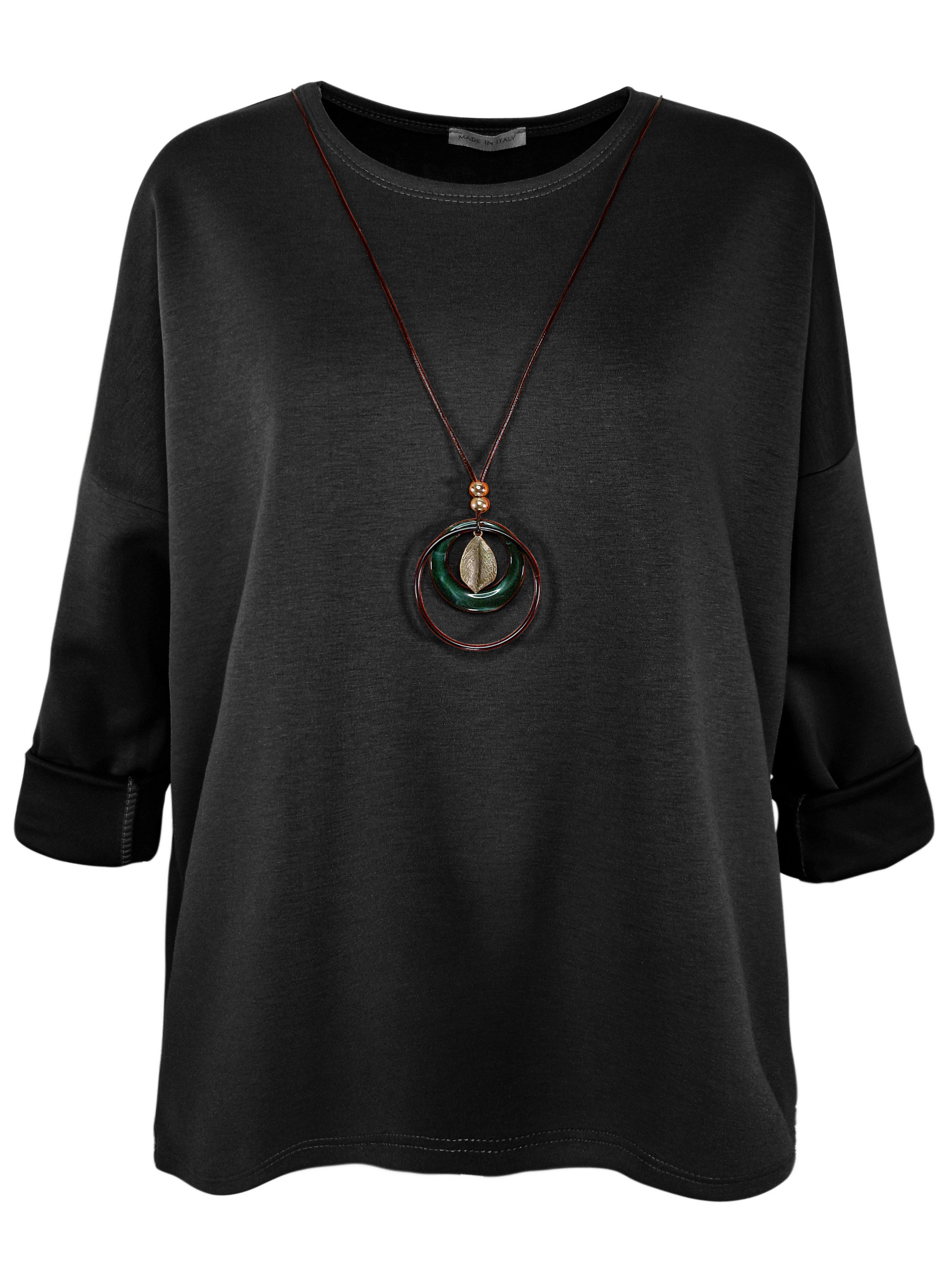 dy_mode Longshirt Damen Longshirt Oversize Weites Tunika Shirt Oberteil Übergangszeit in Unifarbe, mit passende Kette