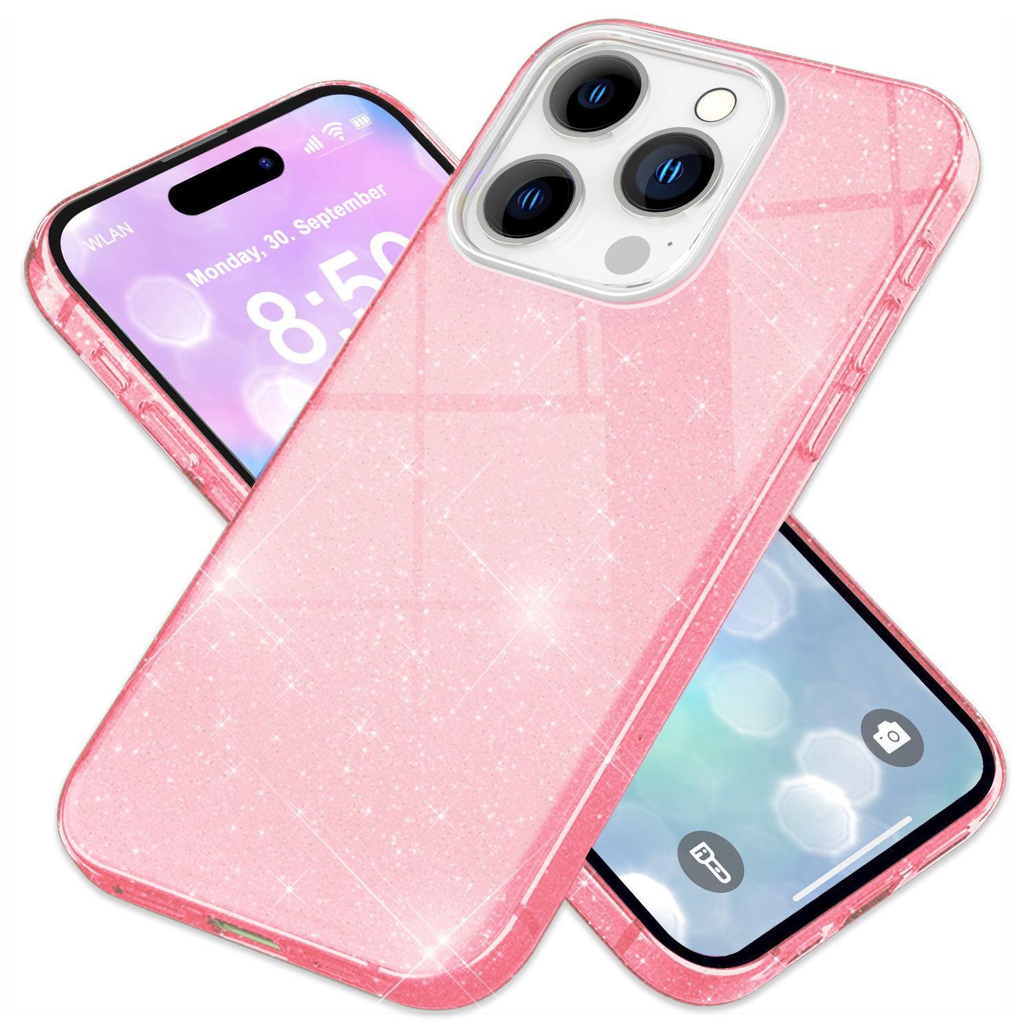 Nalia Smartphone-Hülle Apple iPhone 16 Pro, Glitzer Silikon Hülle / Verstärktes Glitter Cover / Glänzendes Case