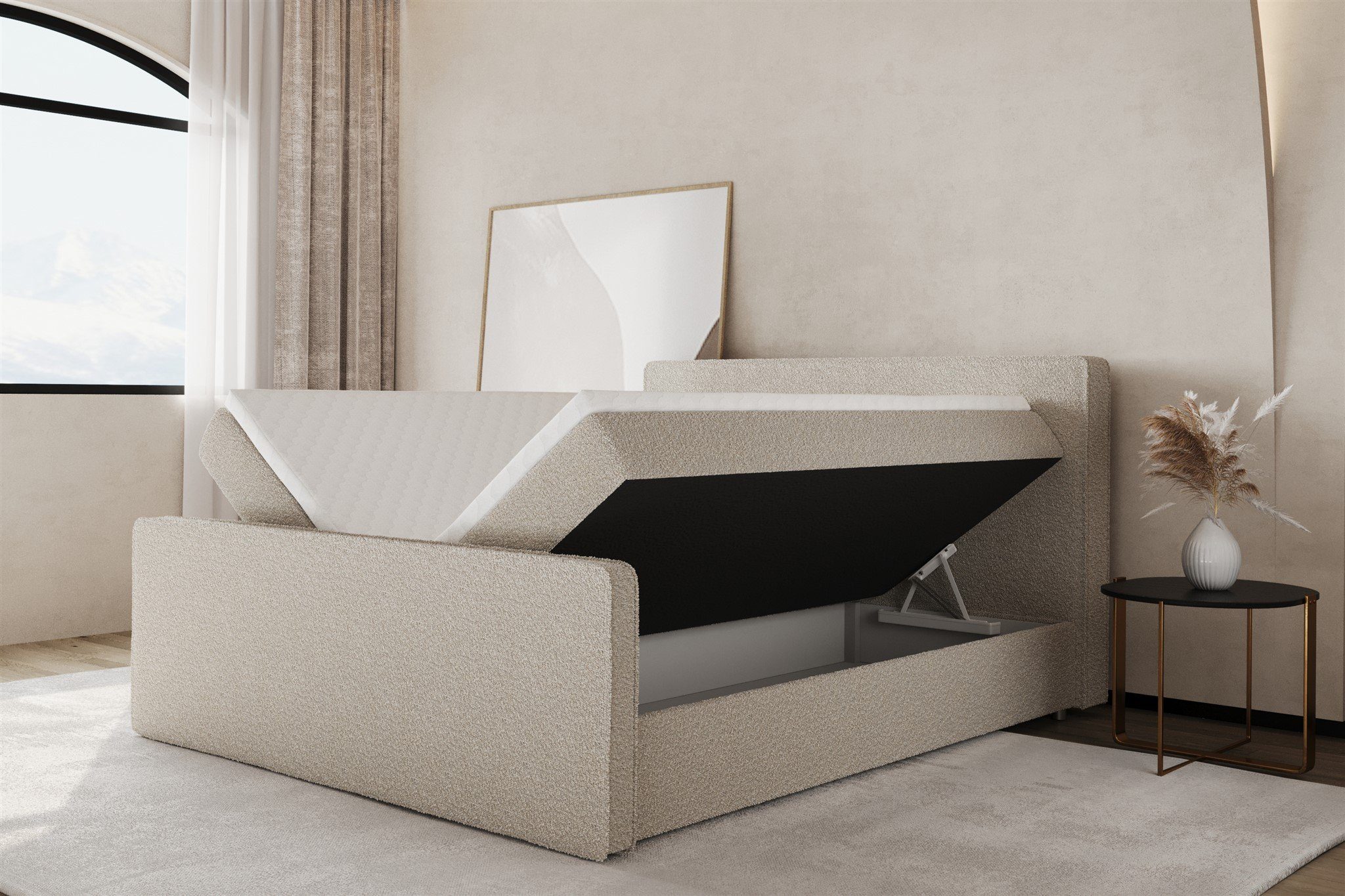 Fun Möbel Boxbett Schlafzimmerbett CELES 200er in Stoff Ascot (Füße: Kunststoff (Höhe: 2,5cm), Inkl. Topper), Inkl. Bettkasten