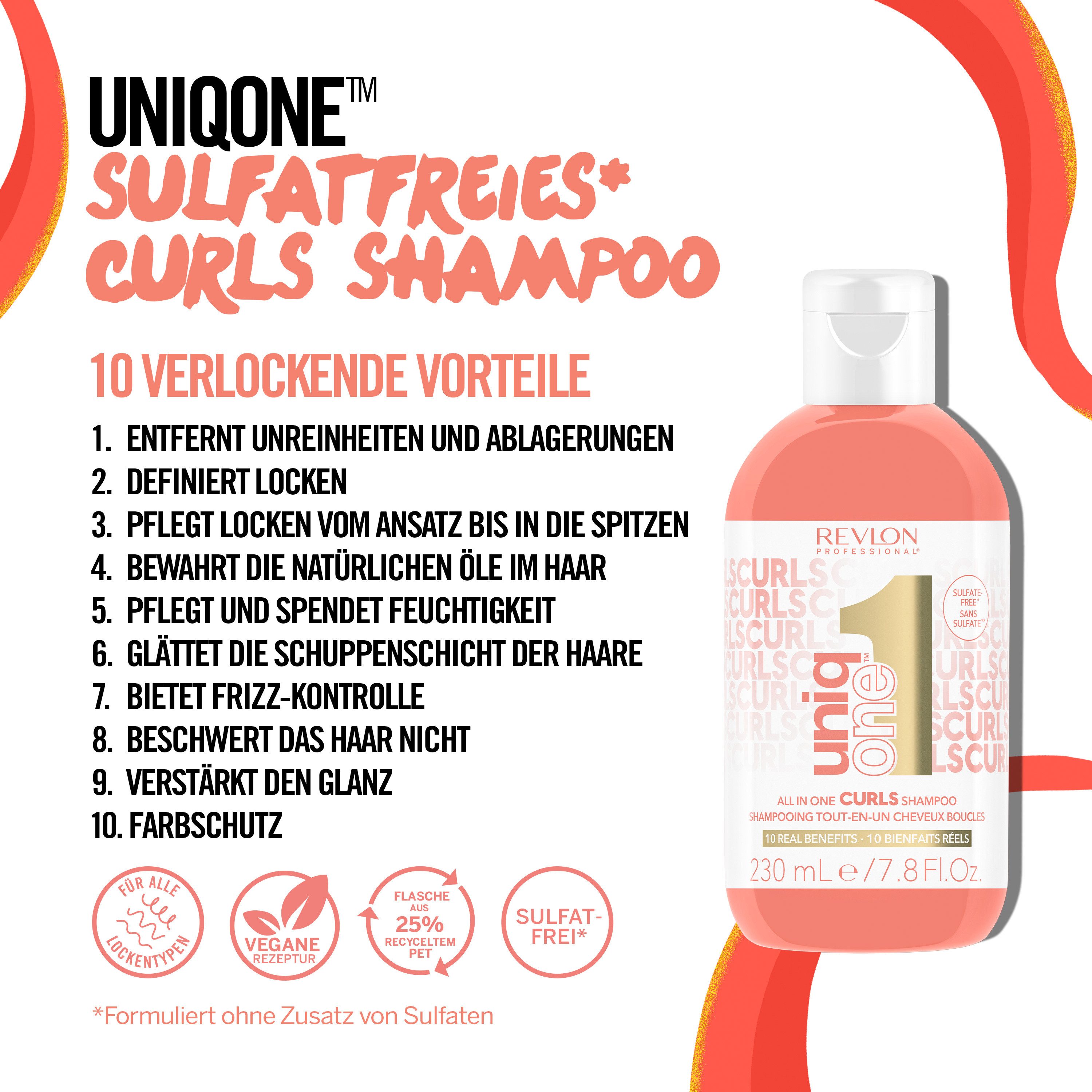 REVLON PROFESSIONAL Haarshampoo UNIQONE SULFATFREIES CURLS SHAMPOO, Vegan, Sulfatfrei, Silikonfrei