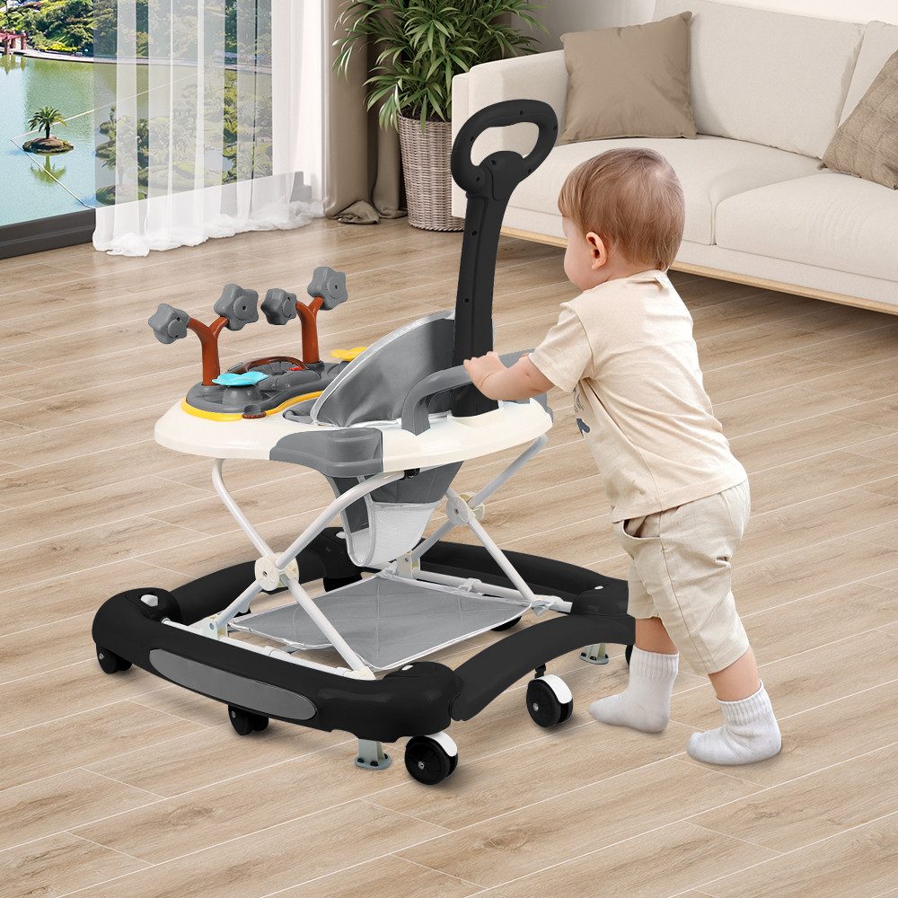 JEOBEST Lauflernhilfe 4 in1 Babywalker Lauflernwagen, 4-Gang Höhenverstellbar, mit Schiebegriff, Musik, Sonnenschirm