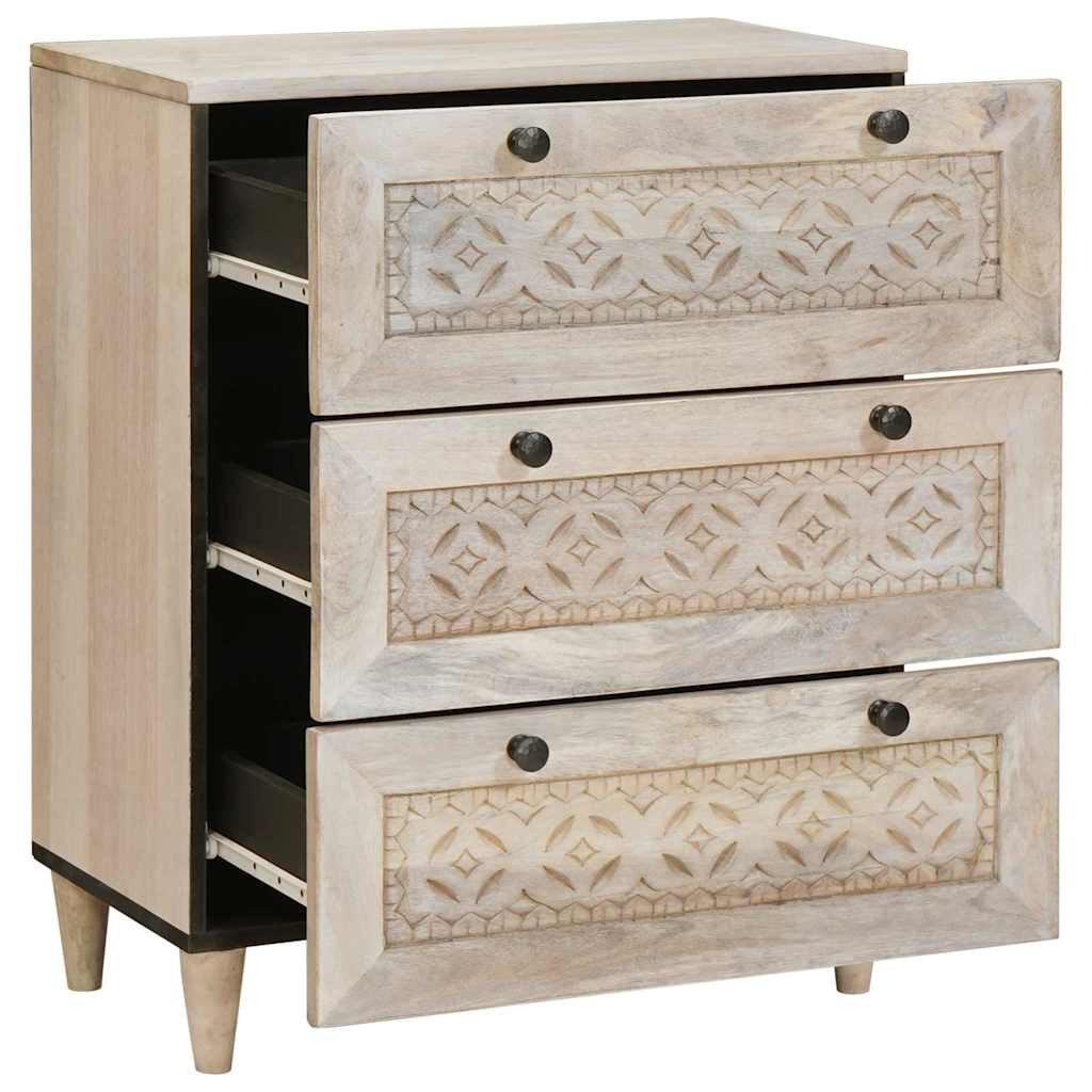 vidaXL Kommode 60 x 33 x 75 cm Kommode Sideboard Weiß 60x33x75 cm aus massivem Mangoh