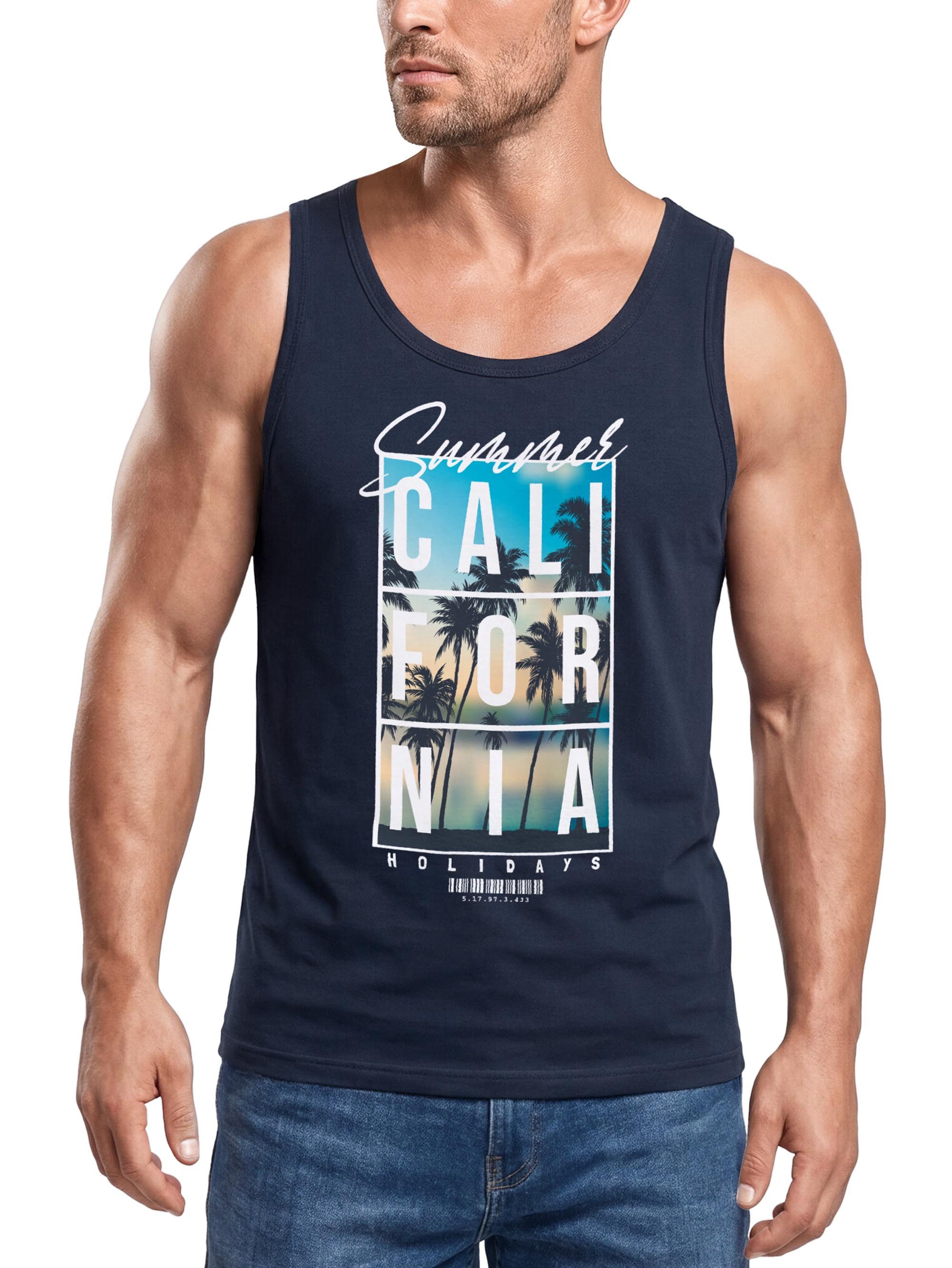 Neverless Tanktop Herren Tank-Top Summer California Holidays Sommer Palmen Foto Print mit Print