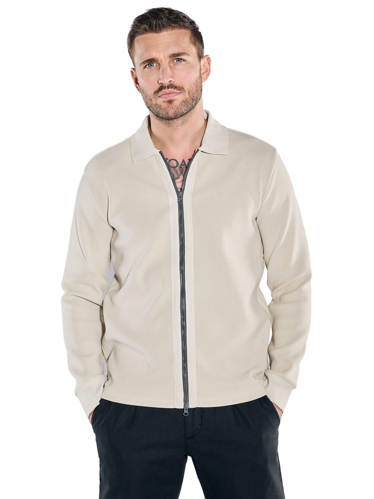 Langarm-Poloshirt Herren Polo-Shirt Langarm, Braunbeige