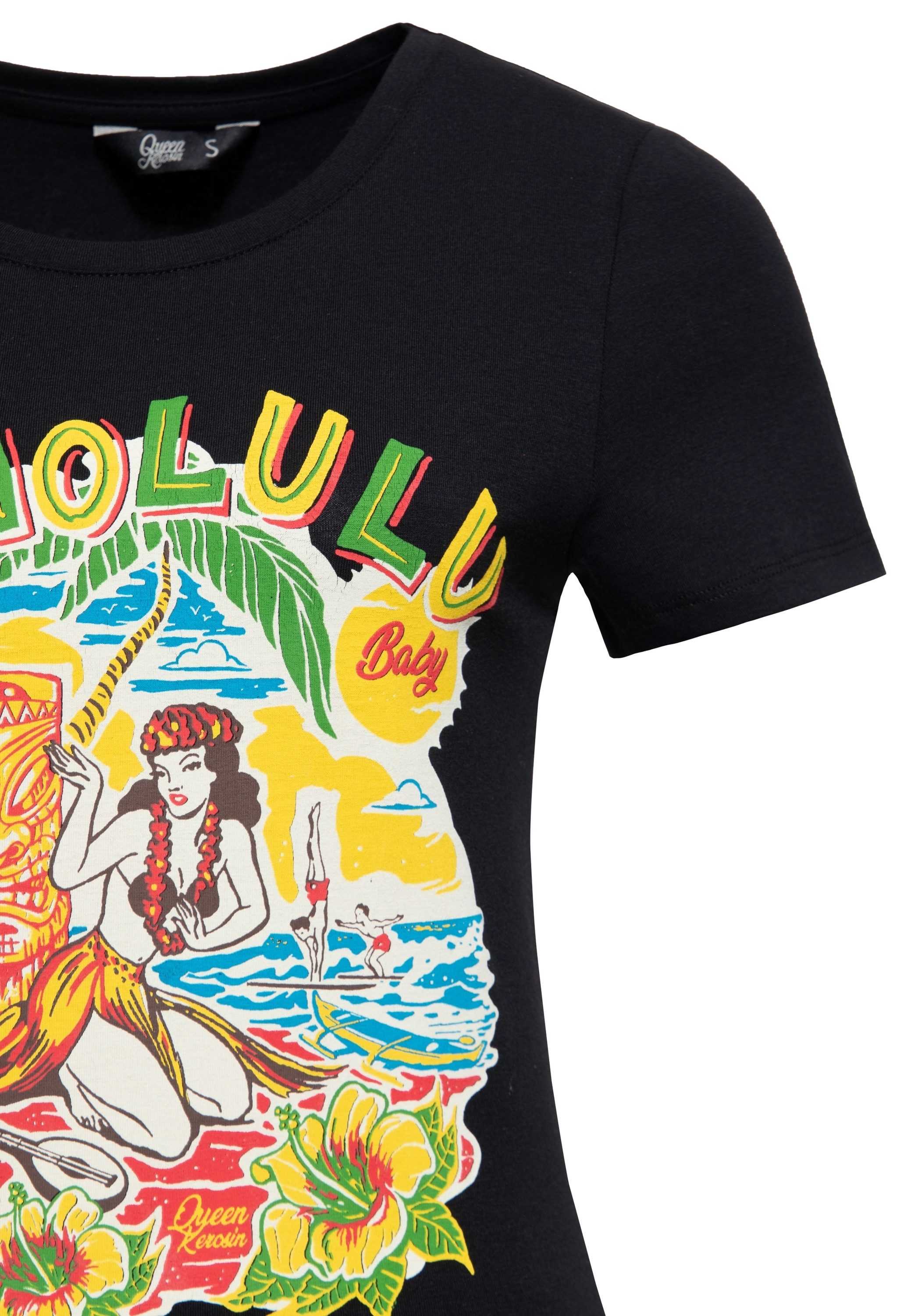 QueenKerosin Print-Shirt Honolulu (1-tlg) mit hawaiianischem Printmotiv