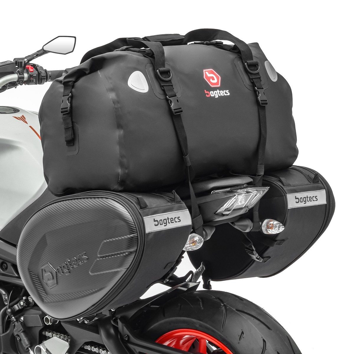 Bagtecs Reisetasche Motorrad Satteltaschen mit Hecktasche CRB + XF60 Drybag 120 L