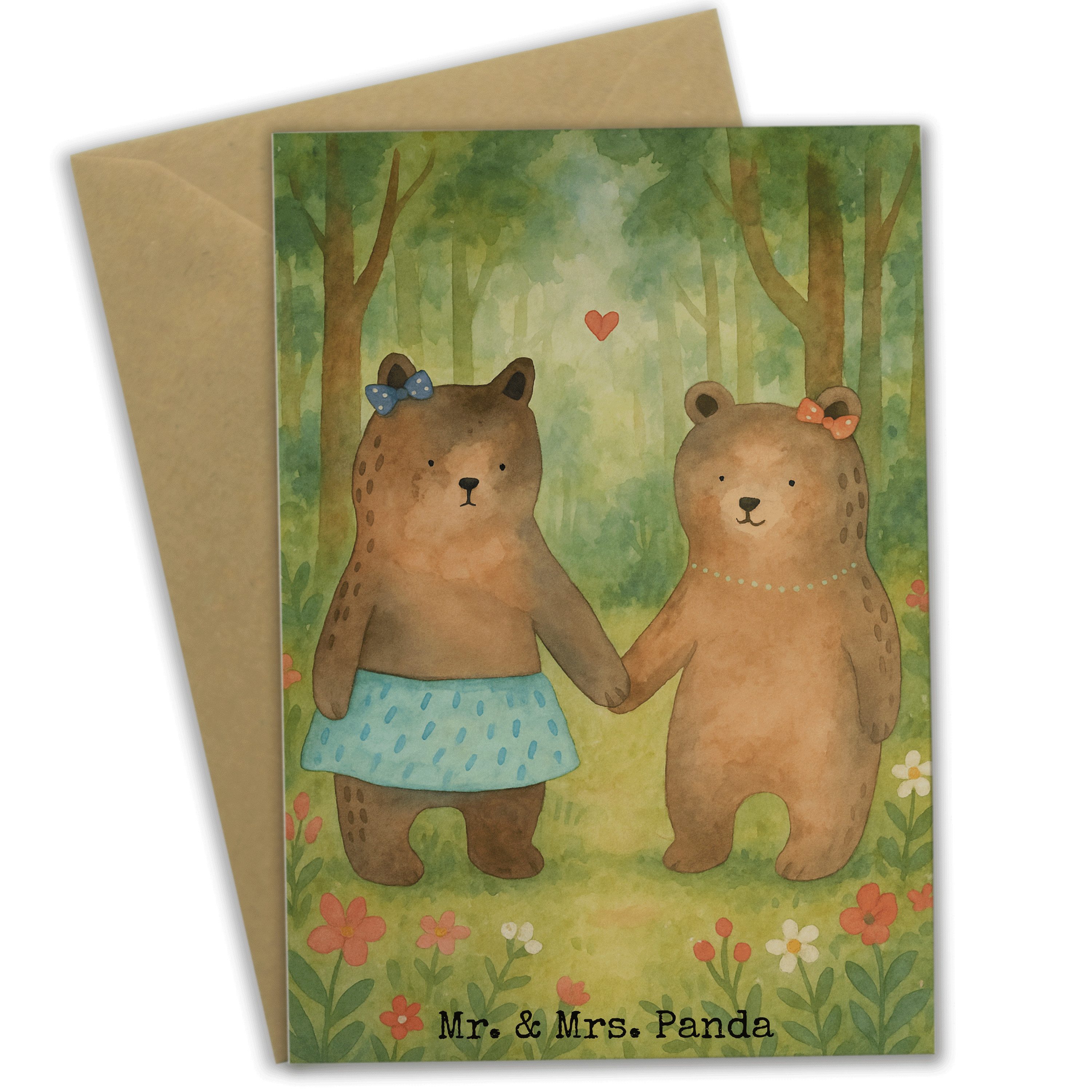 Mr. & Mrs. Panda Grußkarte Bär Freundin Design, Grußkarte, Weiß, Grußkarten, Teddy, hochzeitskar, dankeskarten Geschenk jubiläumskarte
