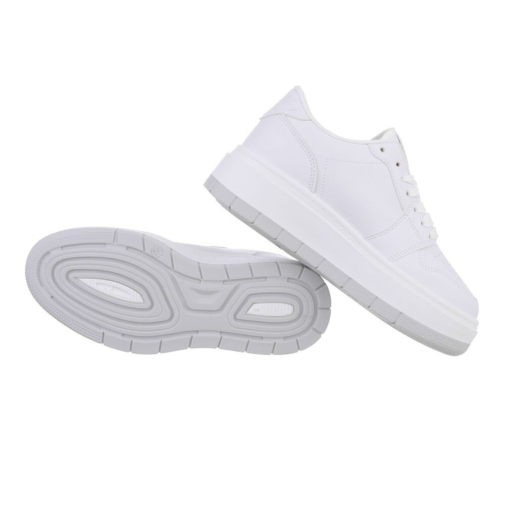 Damen Freizeit Flach Sneakers Low Weiß Sneaker Ital-Design Low-Top in